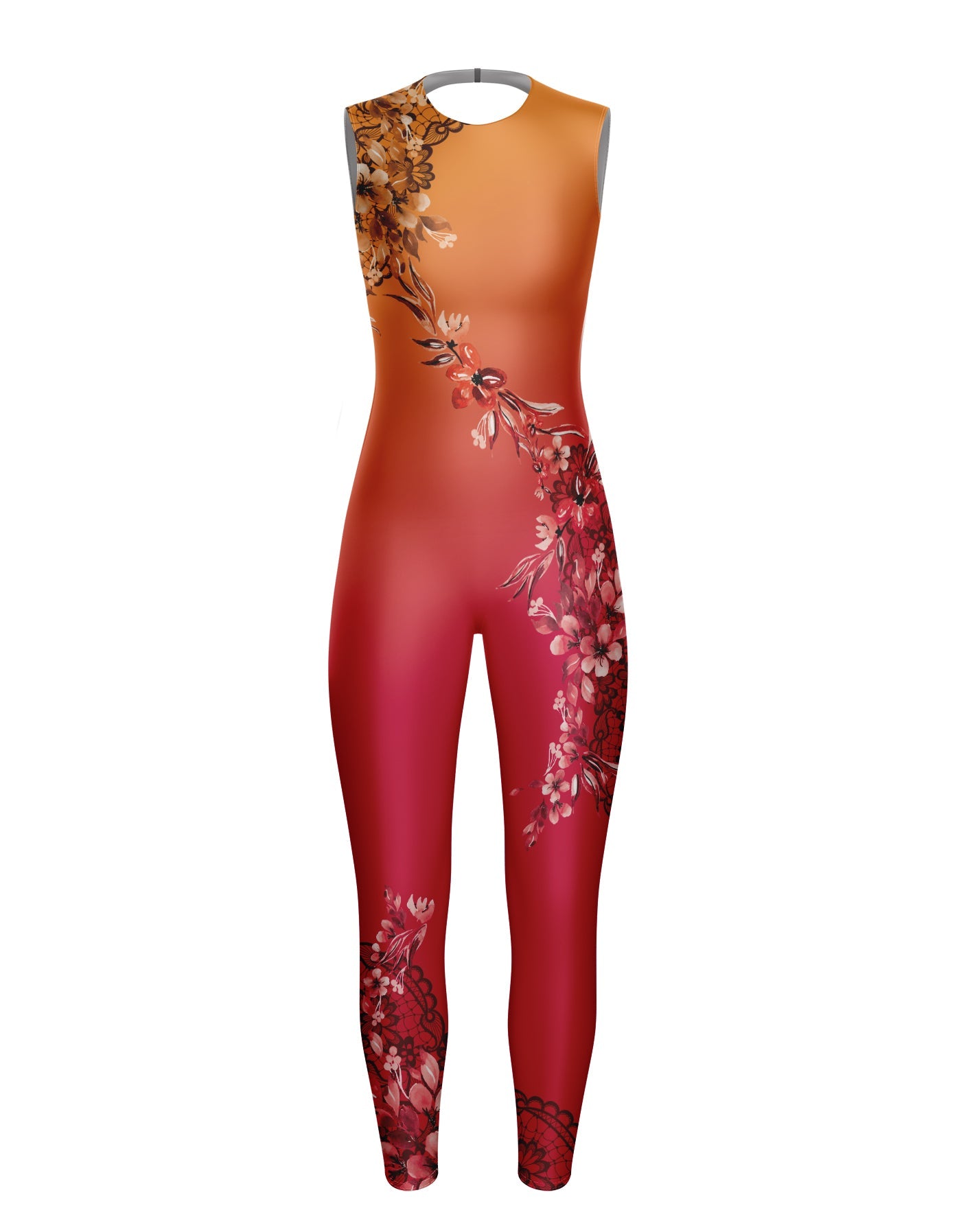 Falling Petals Sleeveless Open Back Unitard