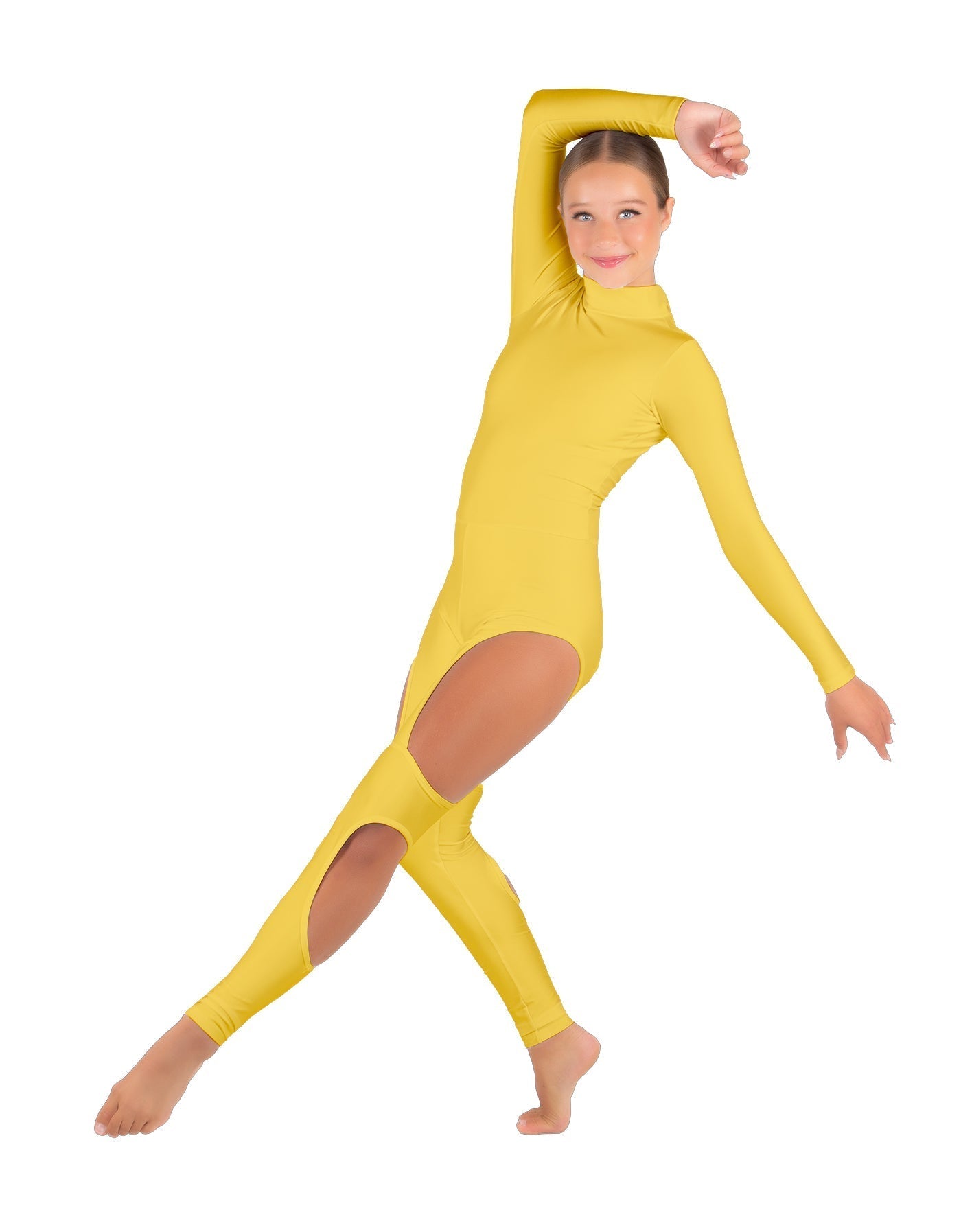 Solid Lycra LS TNeck Open Back Unitard with Cutouts
