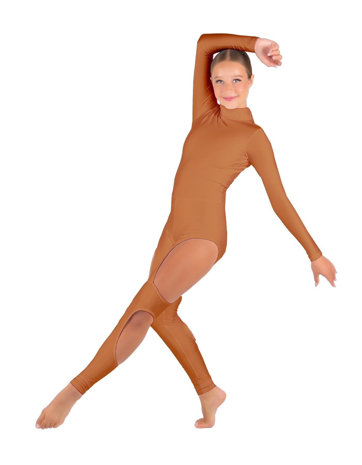 Solid Lycra LS TNeck Open Back Unitard with Cutouts