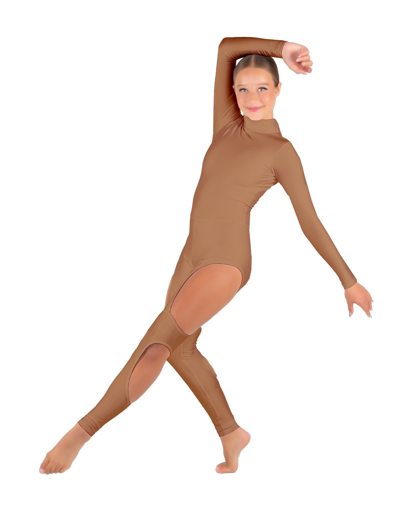 Solid Lycra LS TNeck Open Back Unitard with Cutouts
