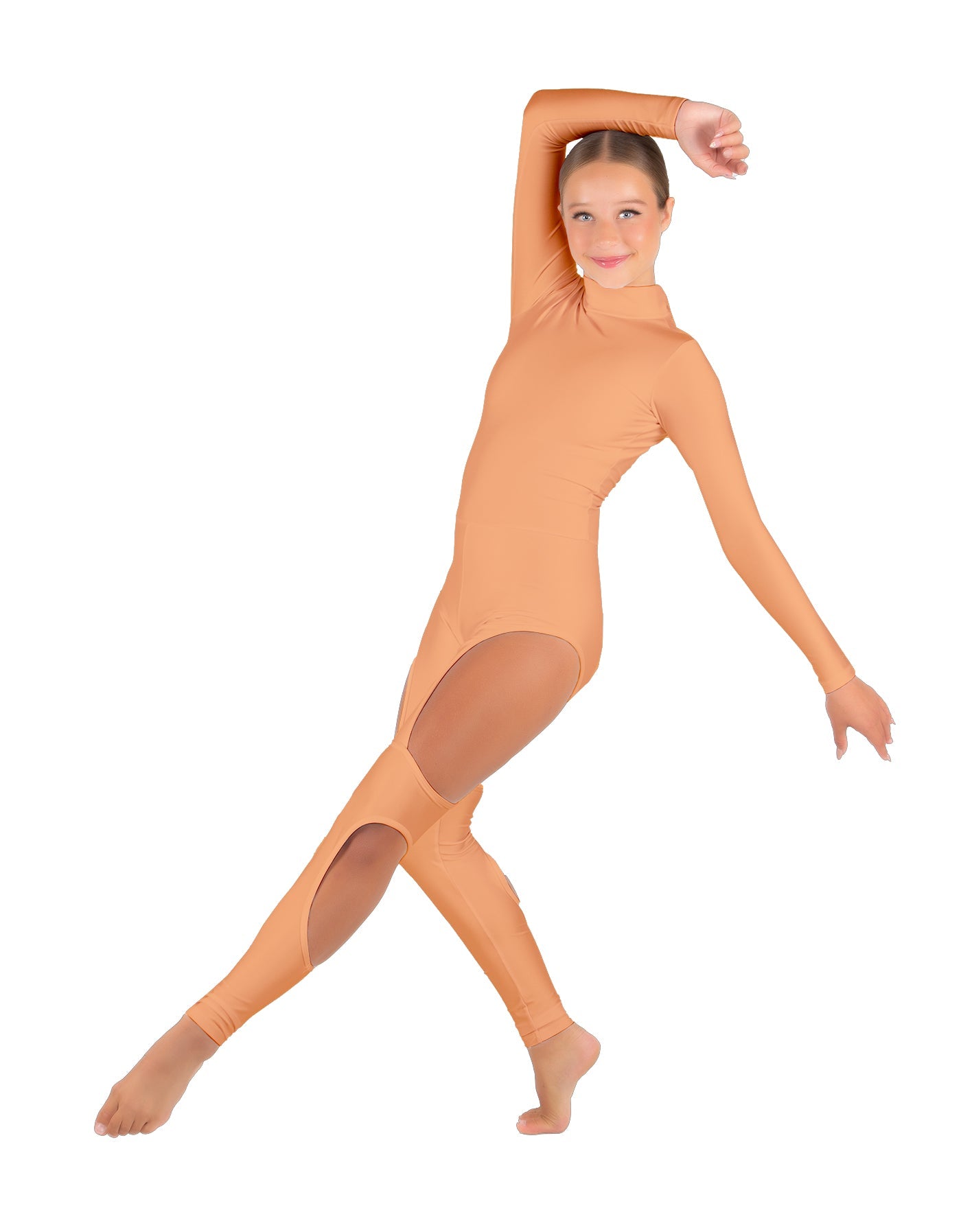 Solid Lycra LS TNeck Open Back Unitard with Cutouts