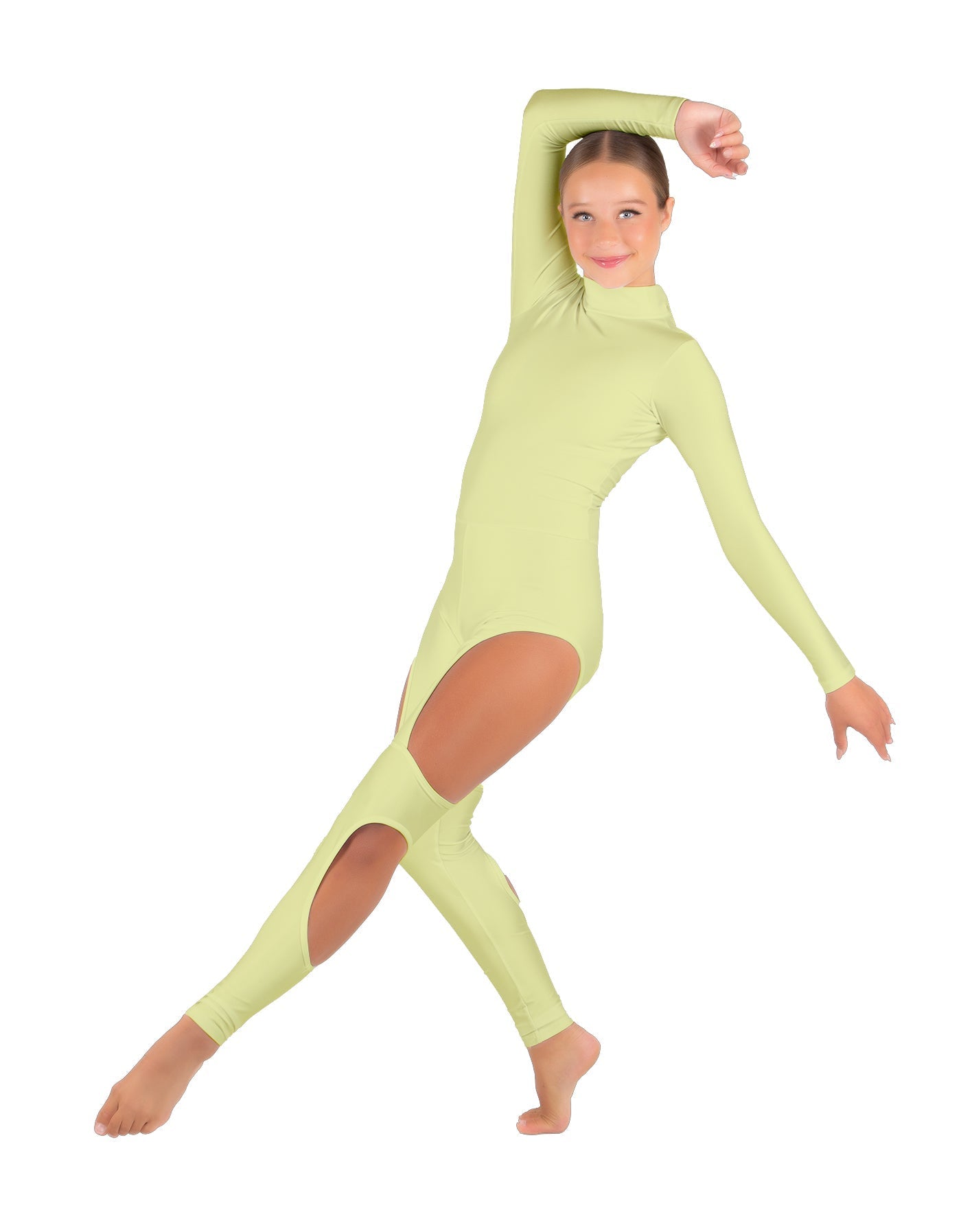 Solid Lycra LS TNeck Open Back Unitard with Cutouts