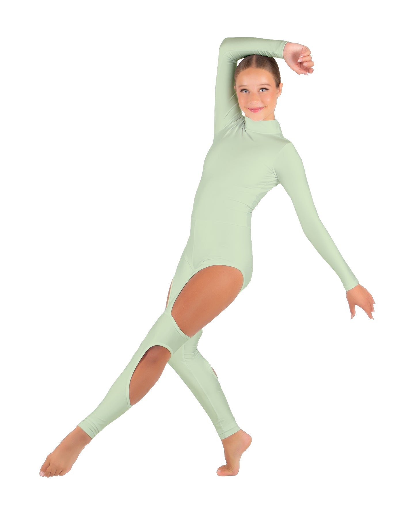 Solid Lycra LS TNeck Open Back Unitard with Cutouts