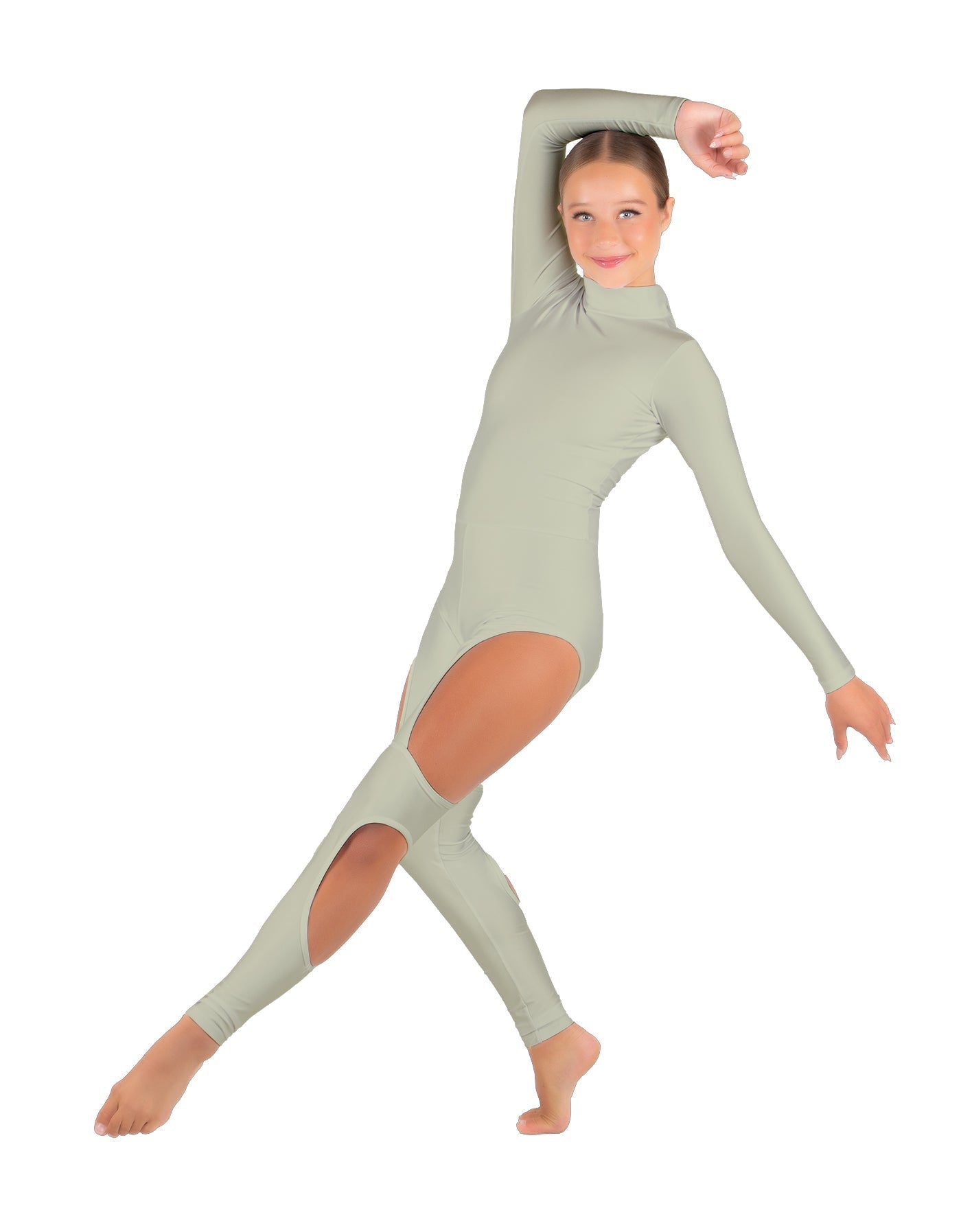 Solid Lycra LS TNeck Open Back Unitard with Cutouts