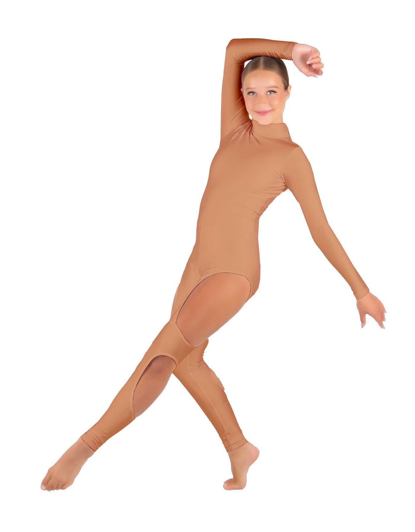 Solid Lycra LS TNeck Open Back Unitard with Cutouts