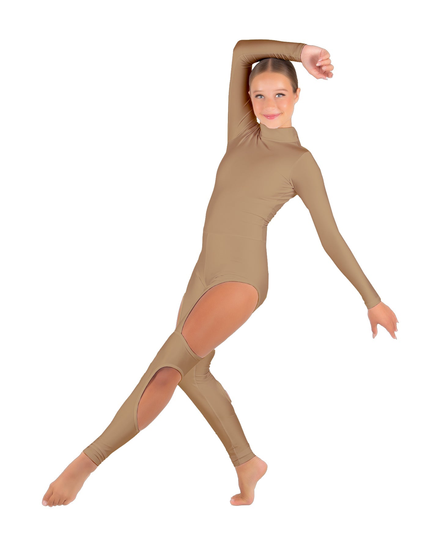 Solid Lycra LS TNeck Open Back Unitard with Cutouts