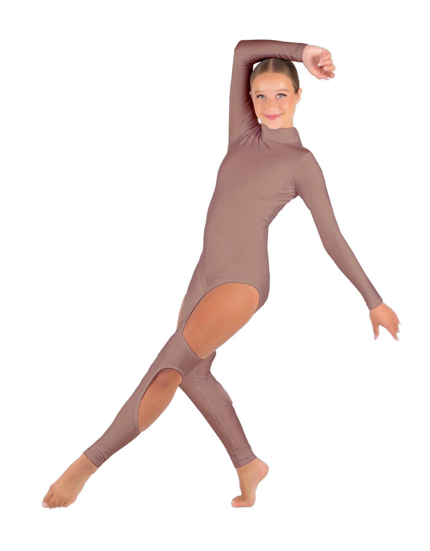 Solid Lycra LS TNeck Open Back Unitard with Cutouts