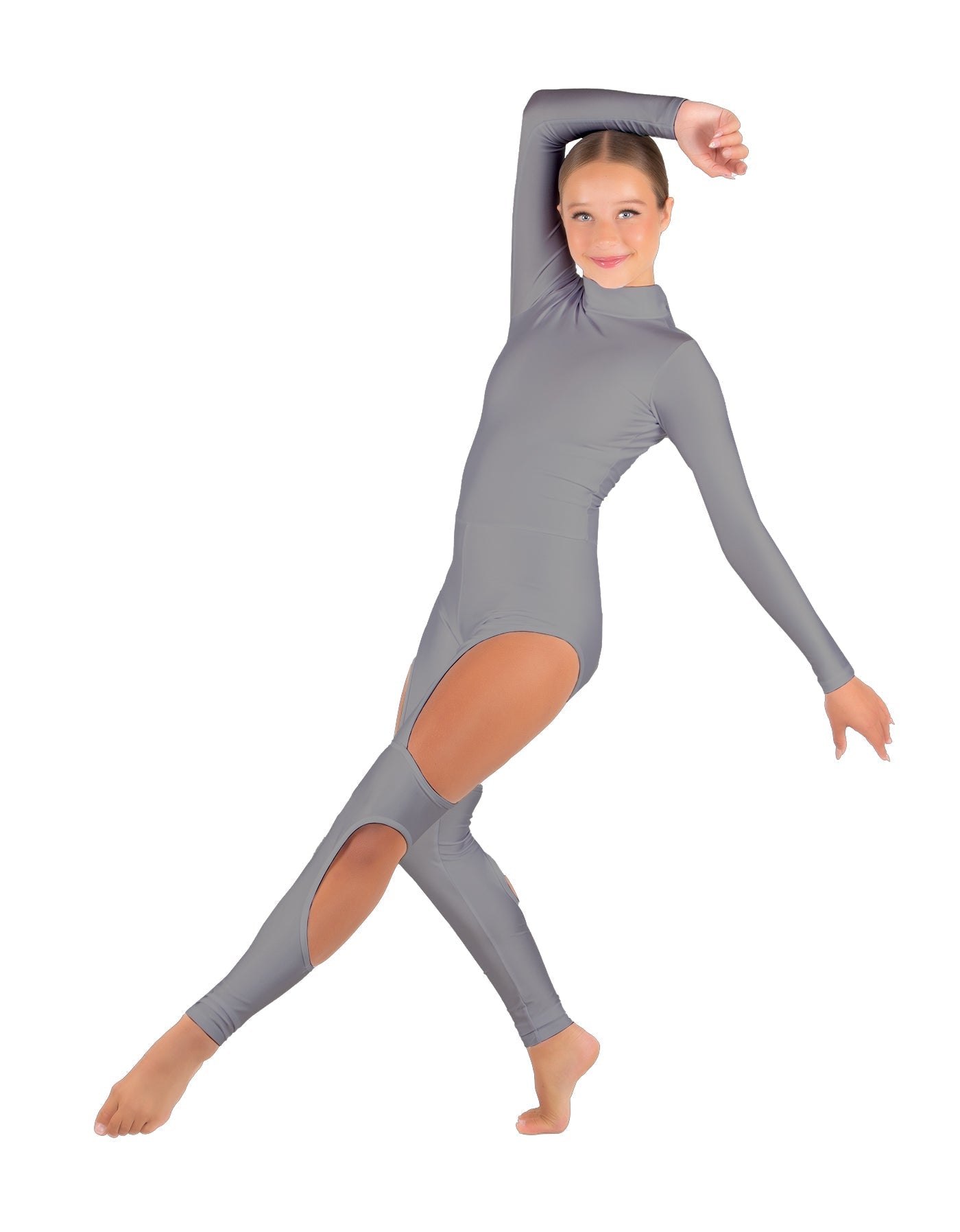 Solid Lycra LS TNeck Open Back Unitard with Cutouts