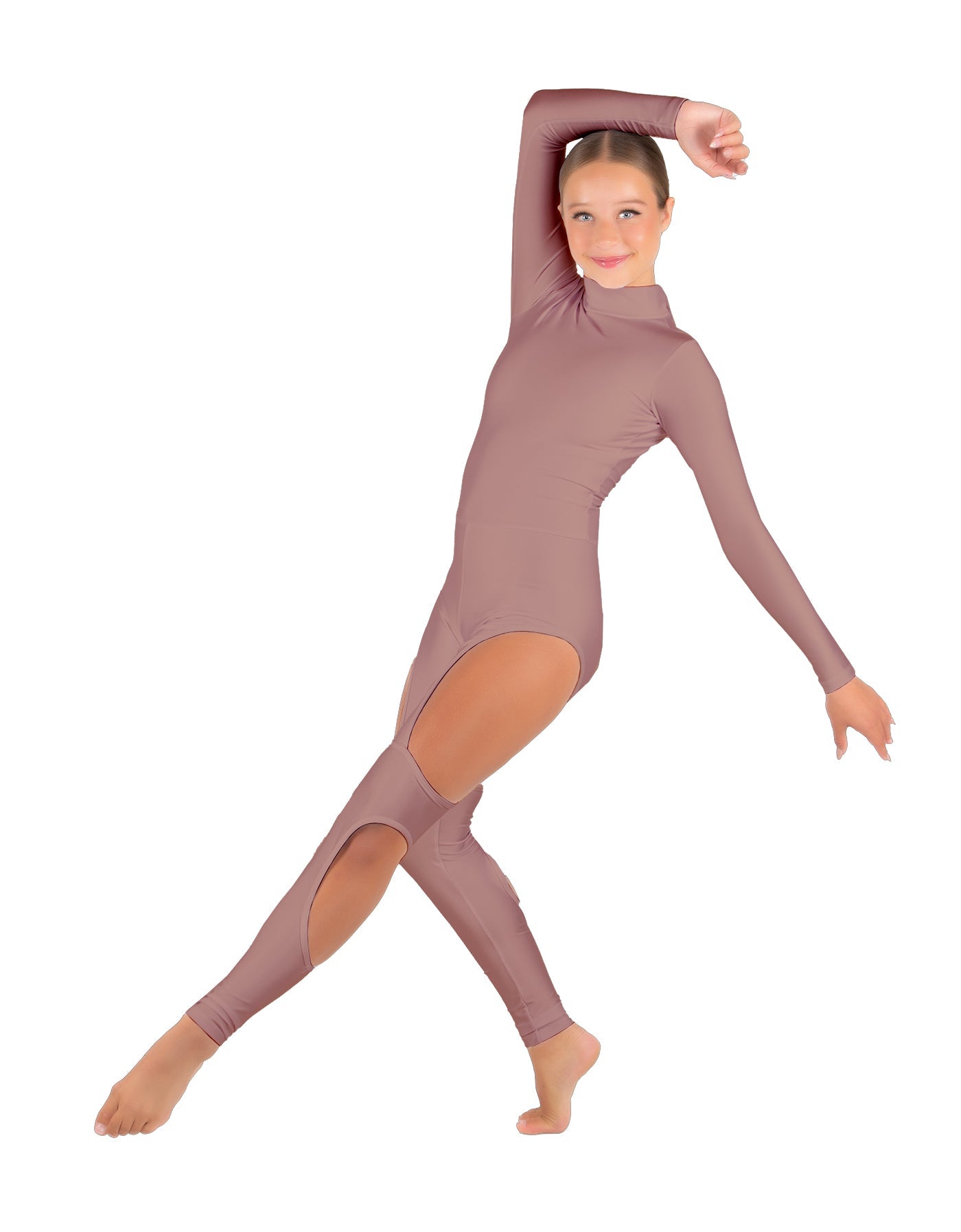 Solid Lycra LS TNeck Open Back Unitard with Cutouts
