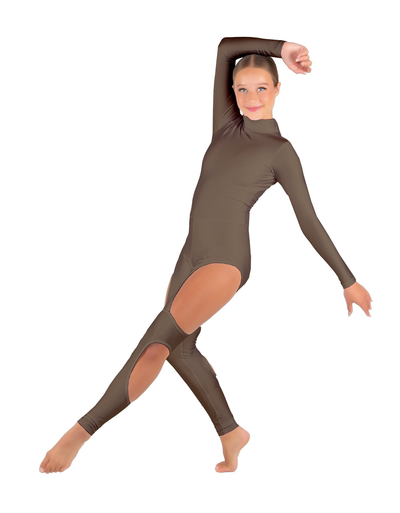 Solid Lycra LS TNeck Open Back Unitard with Cutouts