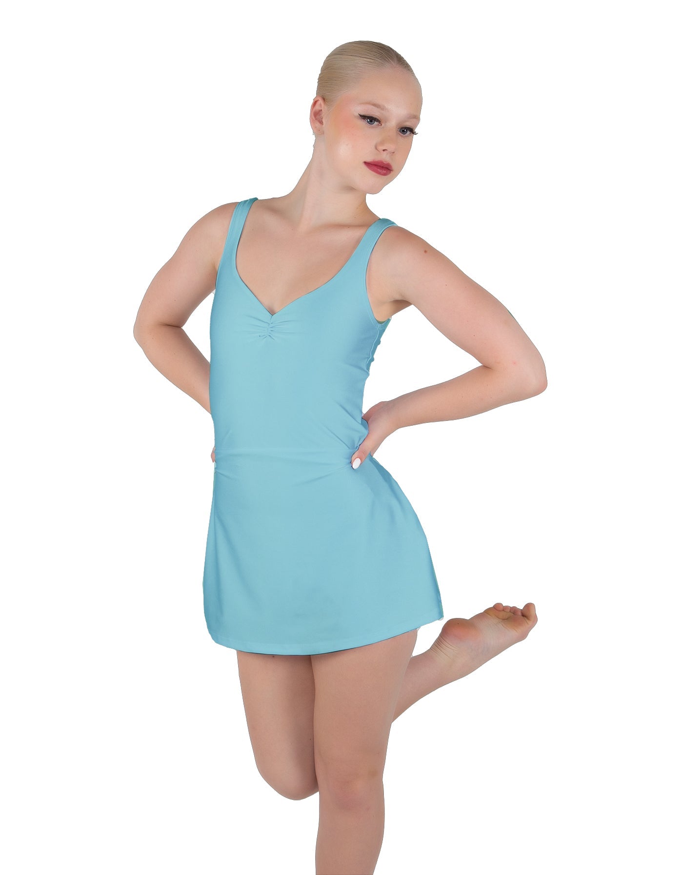 Solid Lycra Align Strap Dress with Pocket Shorts