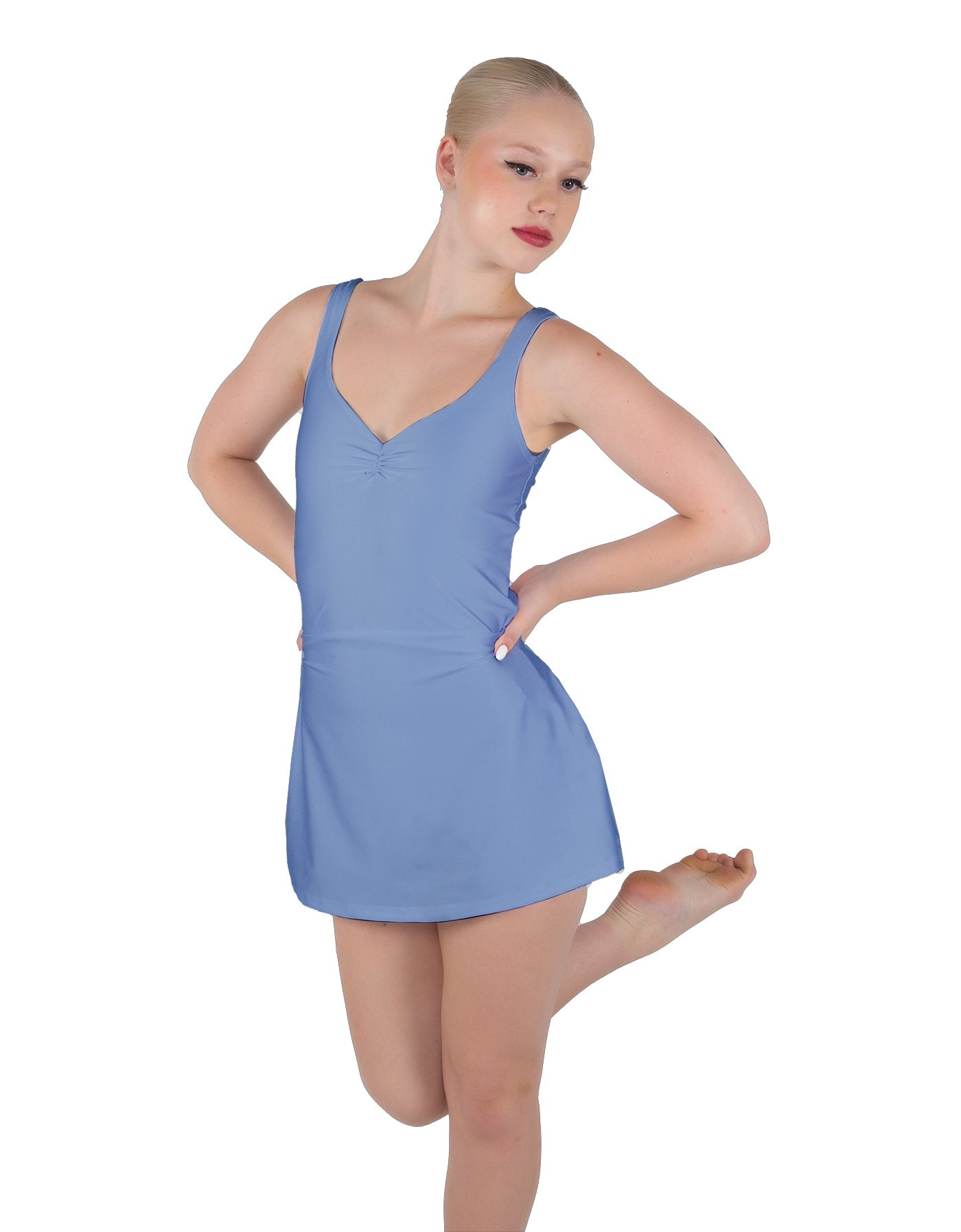 Solid Lycra Align Strap Dress with Pocket Shorts