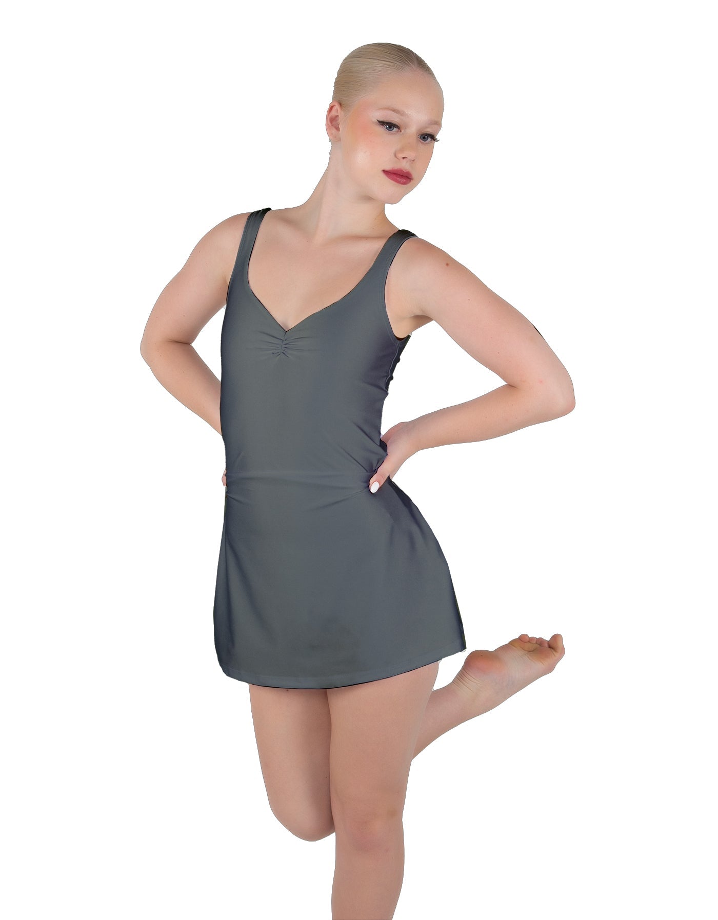 Solid Lycra Align Strap Dress with Pocket Shorts