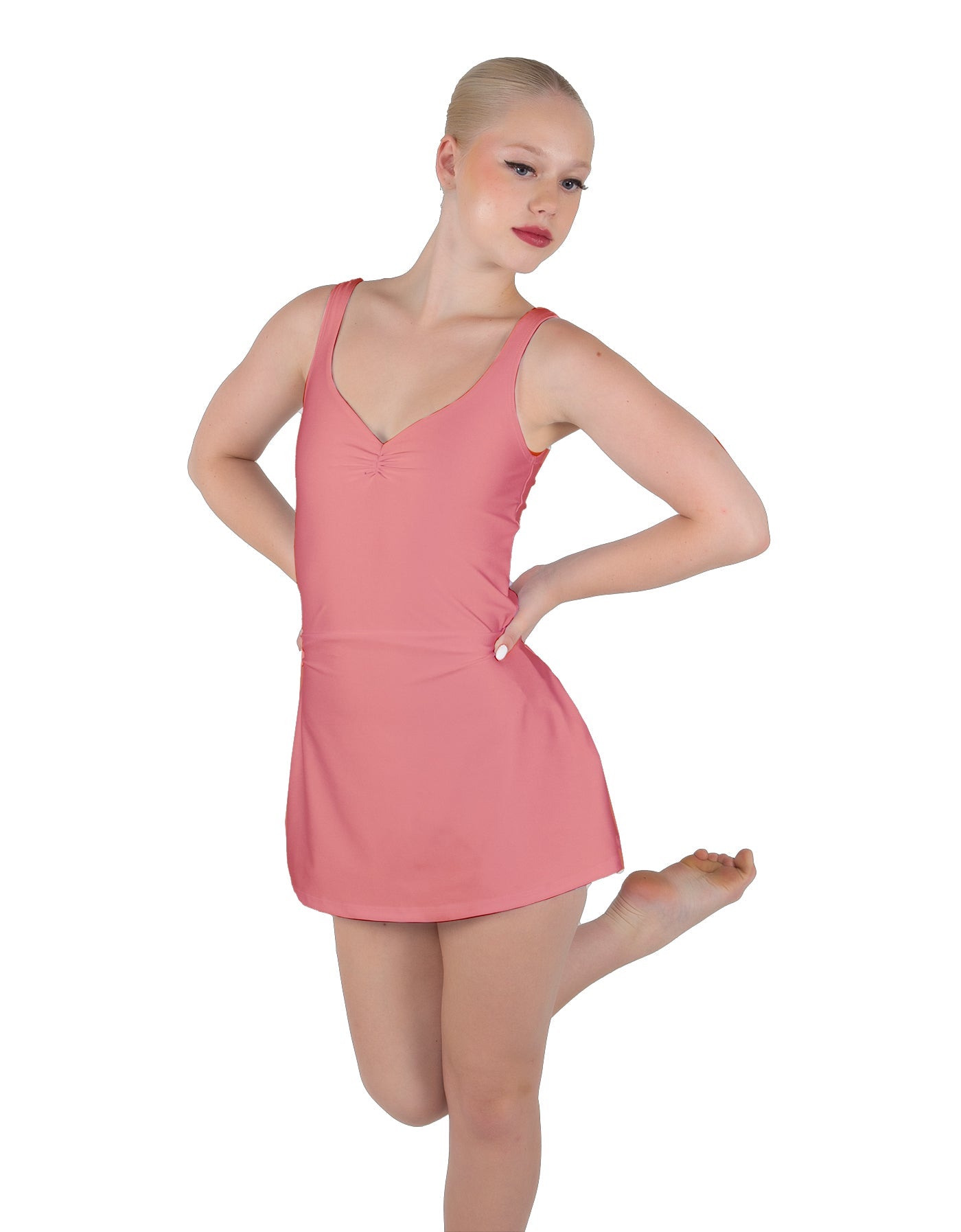 Solid Lycra Align Strap Dress with Pocket Shorts