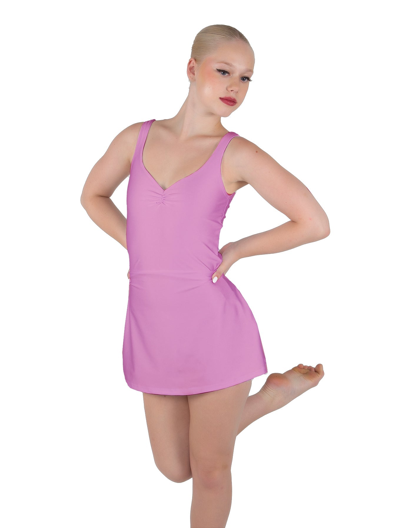 Solid Lycra Align Strap Dress with Pocket Shorts