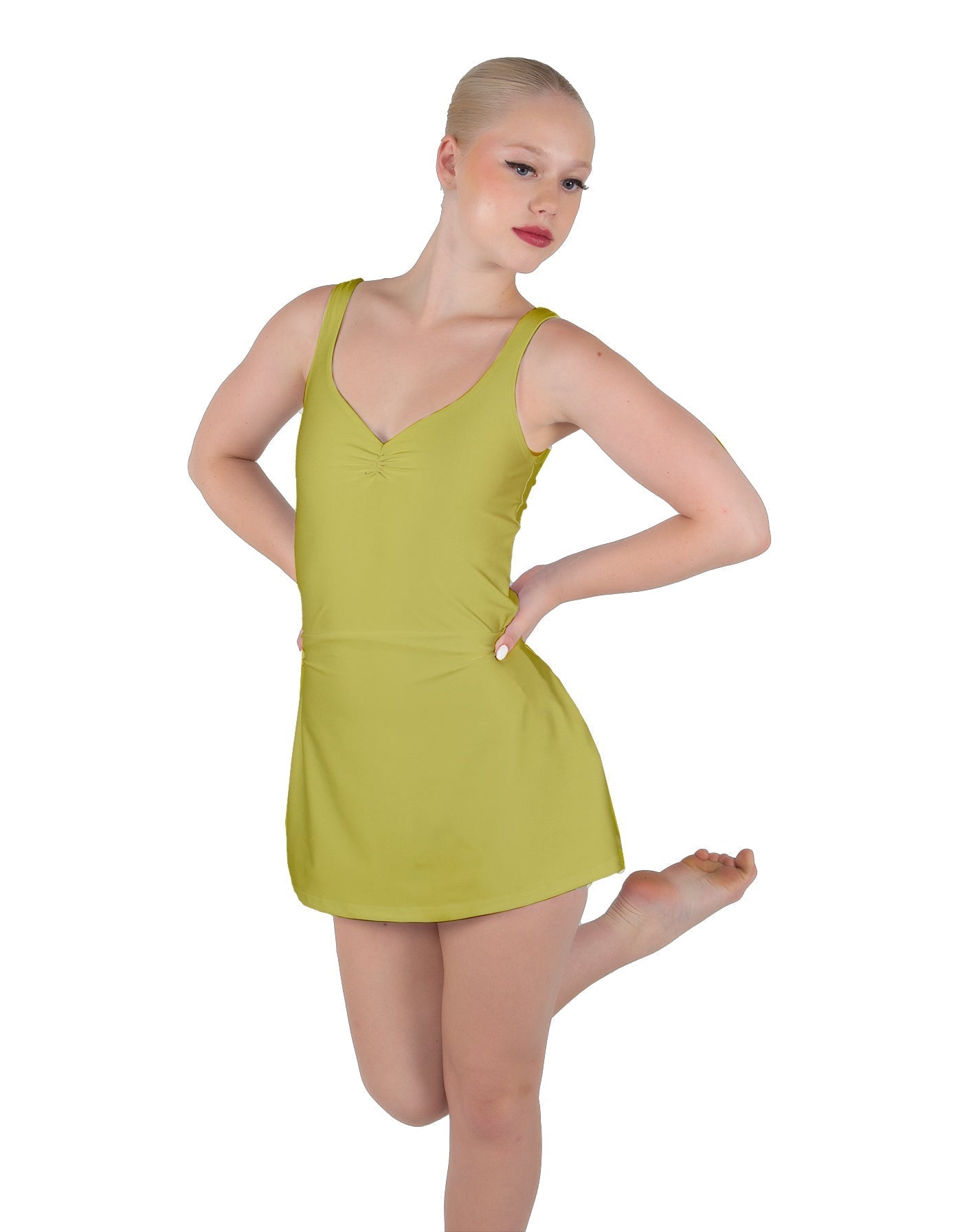 Solid Lycra Align Strap Dress with Pocket Shorts