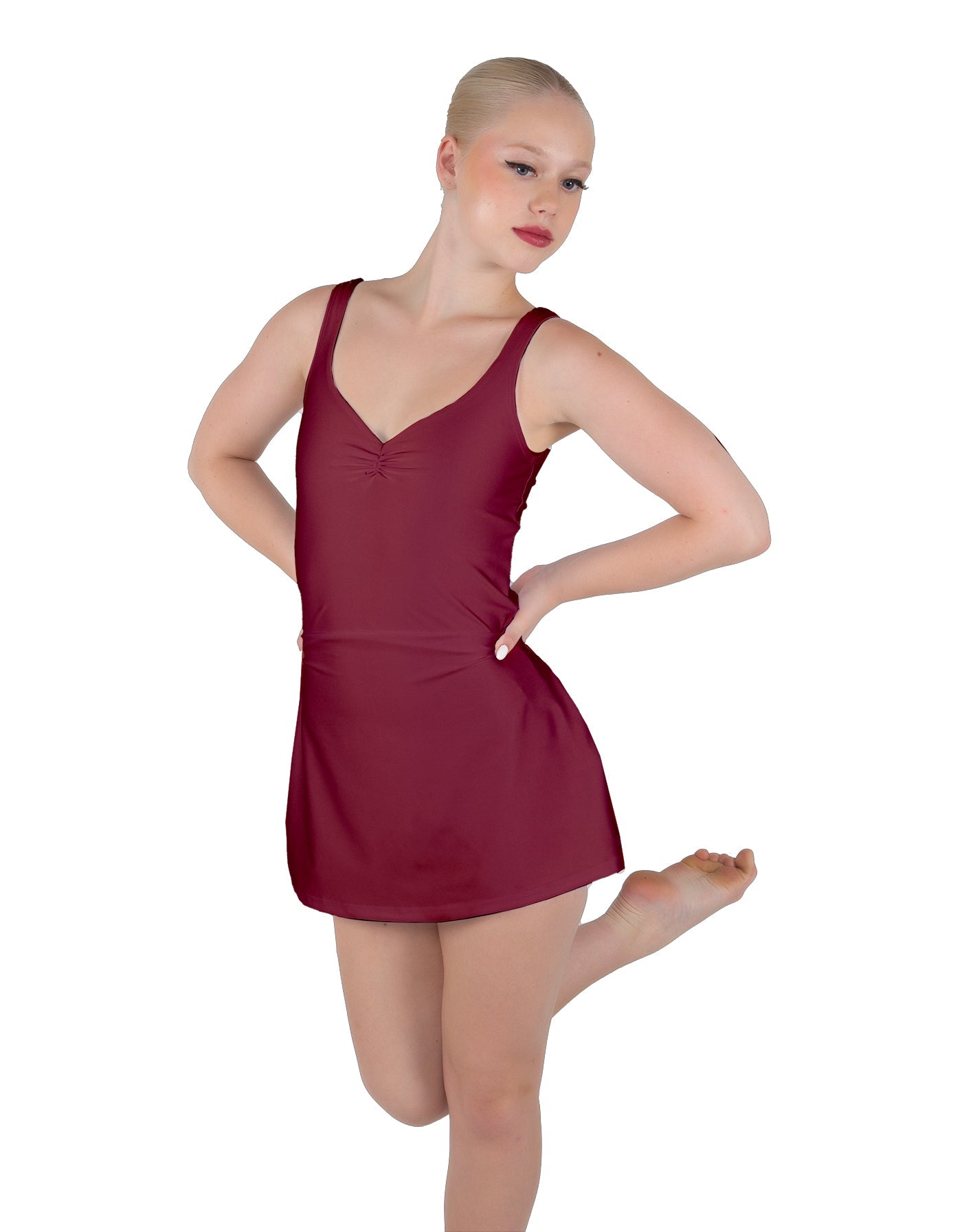 Solid Lycra Align Strap Dress with Pocket Shorts