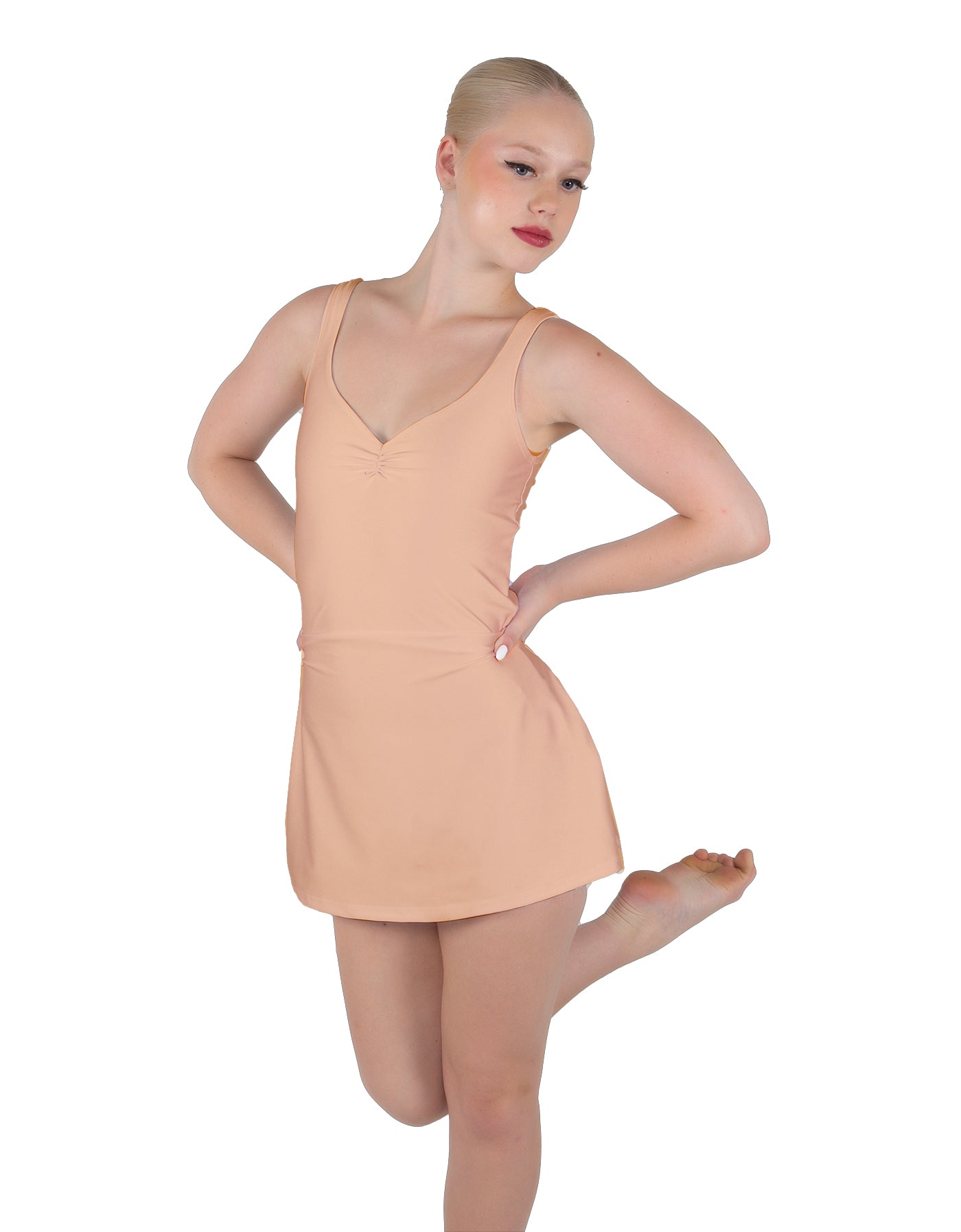 Solid Lycra Align Strap Dress with Pocket Shorts