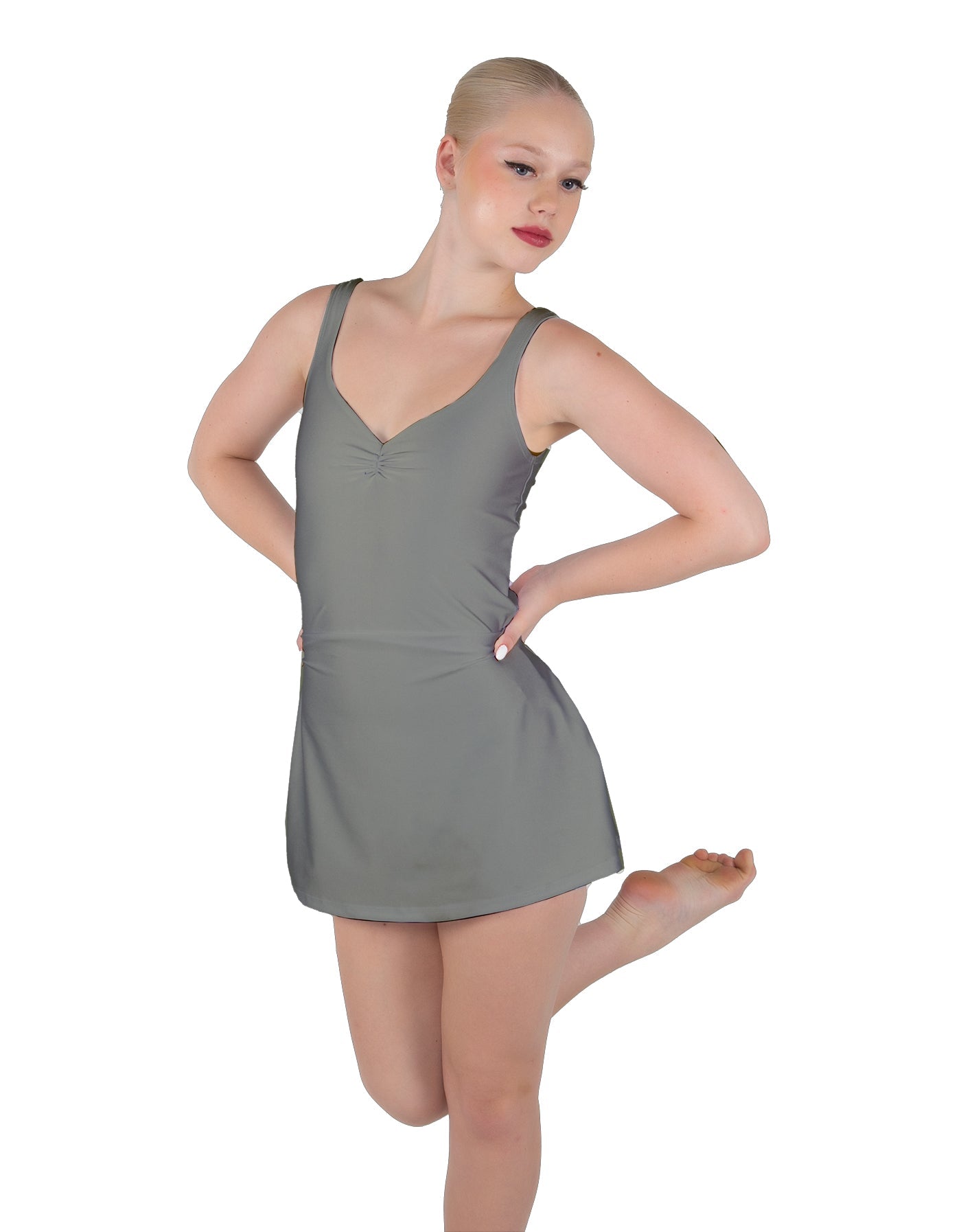 Solid Lycra Align Strap Dress with Pocket Shorts