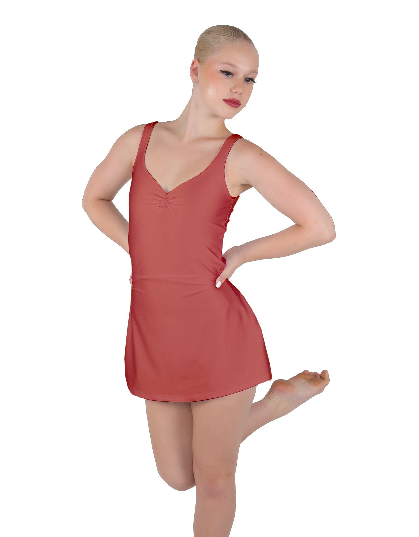 Solid Lycra Align Strap Dress with Pocket Shorts