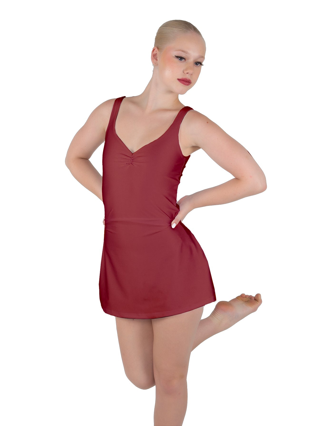 Solid Lycra Align Strap Dress with Pocket Shorts