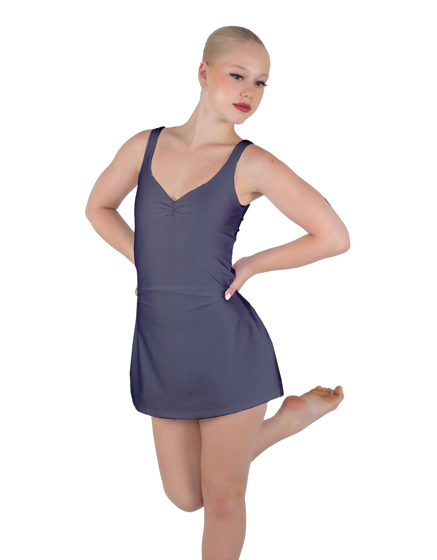 Solid Lycra Align Strap Dress with Pocket Shorts