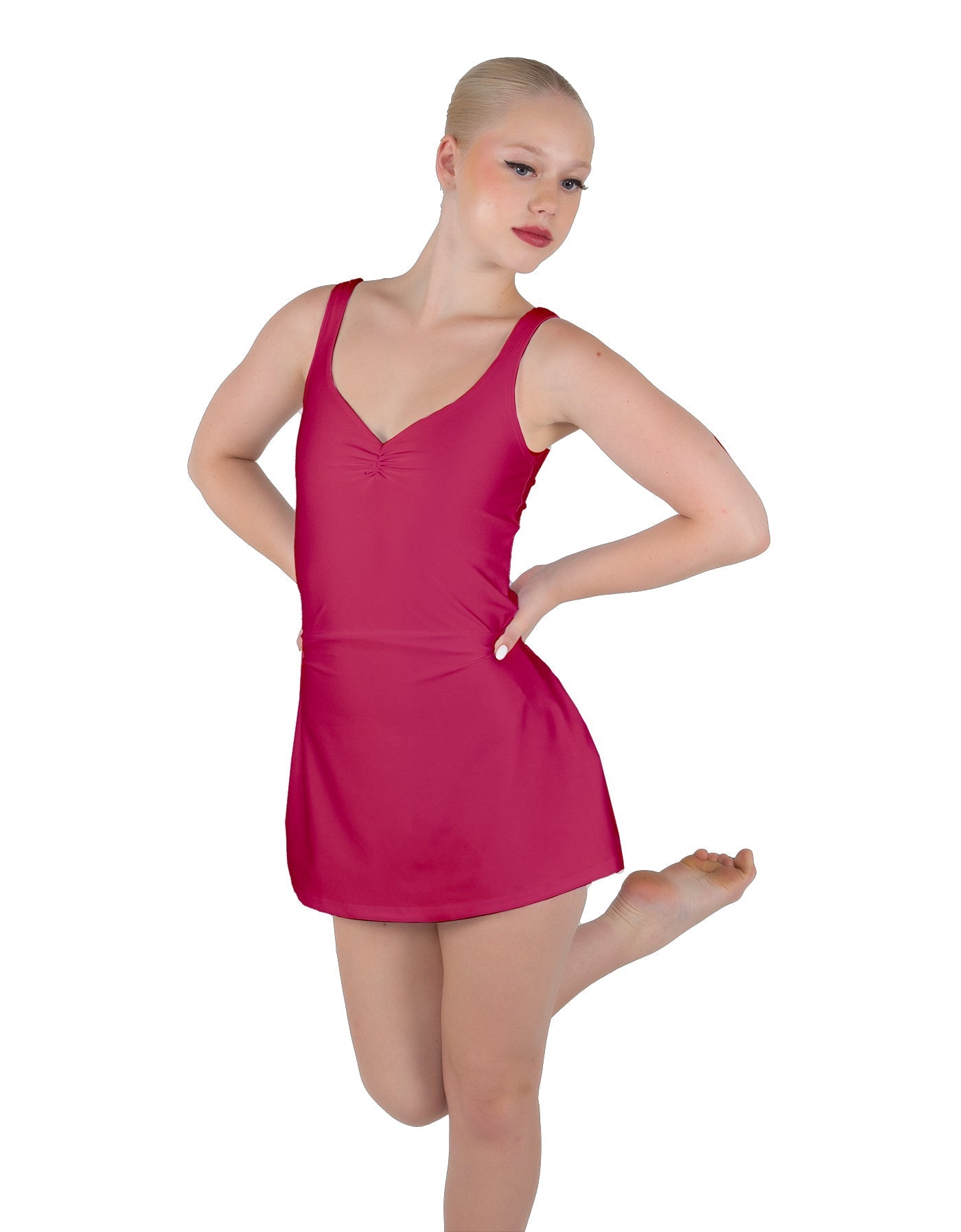 Solid Lycra Align Strap Dress with Pocket Shorts