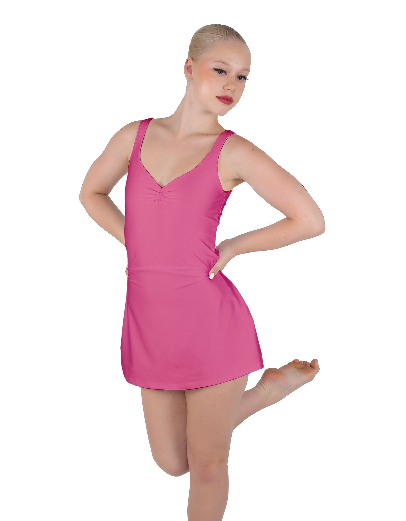 Solid Lycra Align Strap Dress with Pocket Shorts