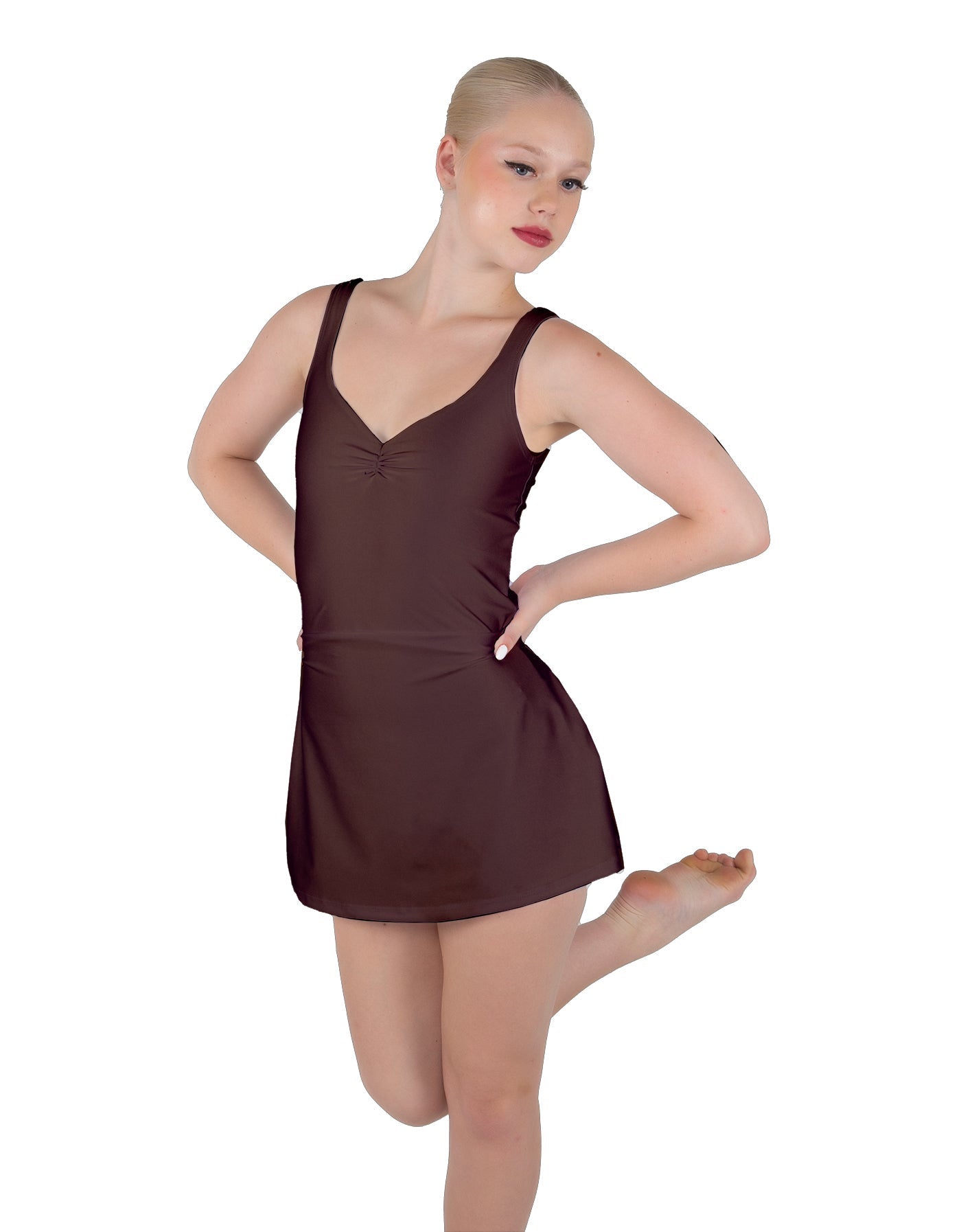 Solid Lycra Align Strap Dress with Pocket Shorts