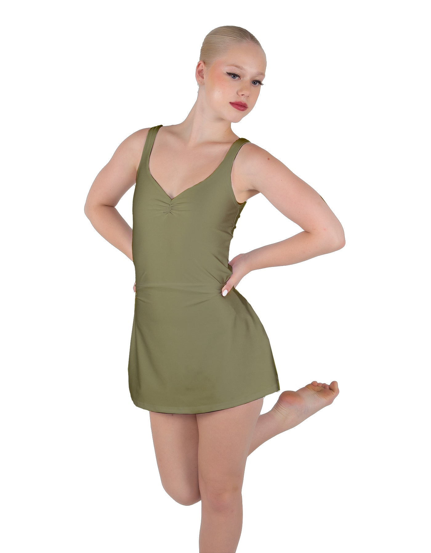 Solid Lycra Align Strap Dress with Pocket Shorts