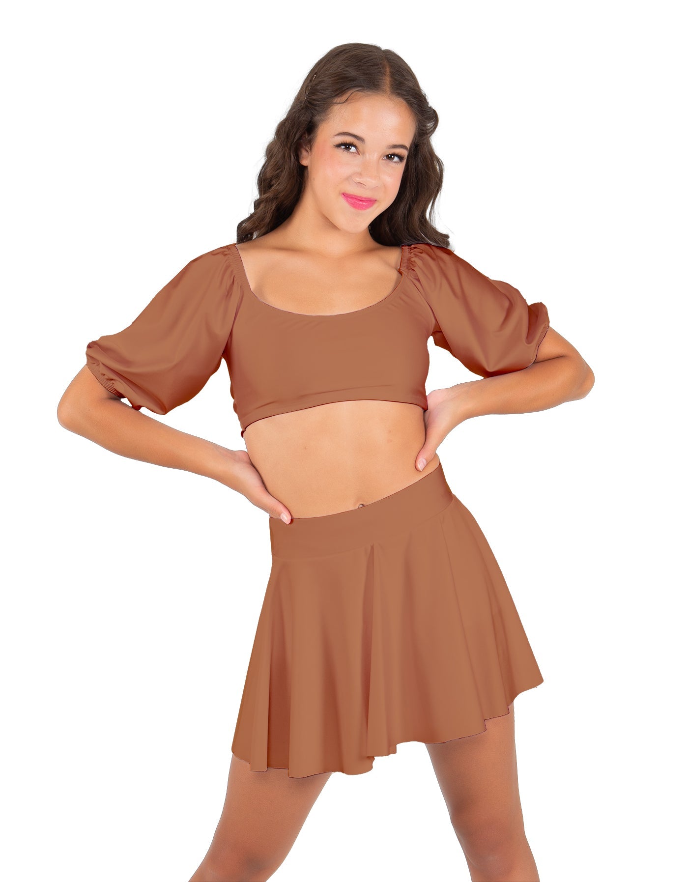 Solid Lycra Peasant Sleeve Tie Up Crop Top