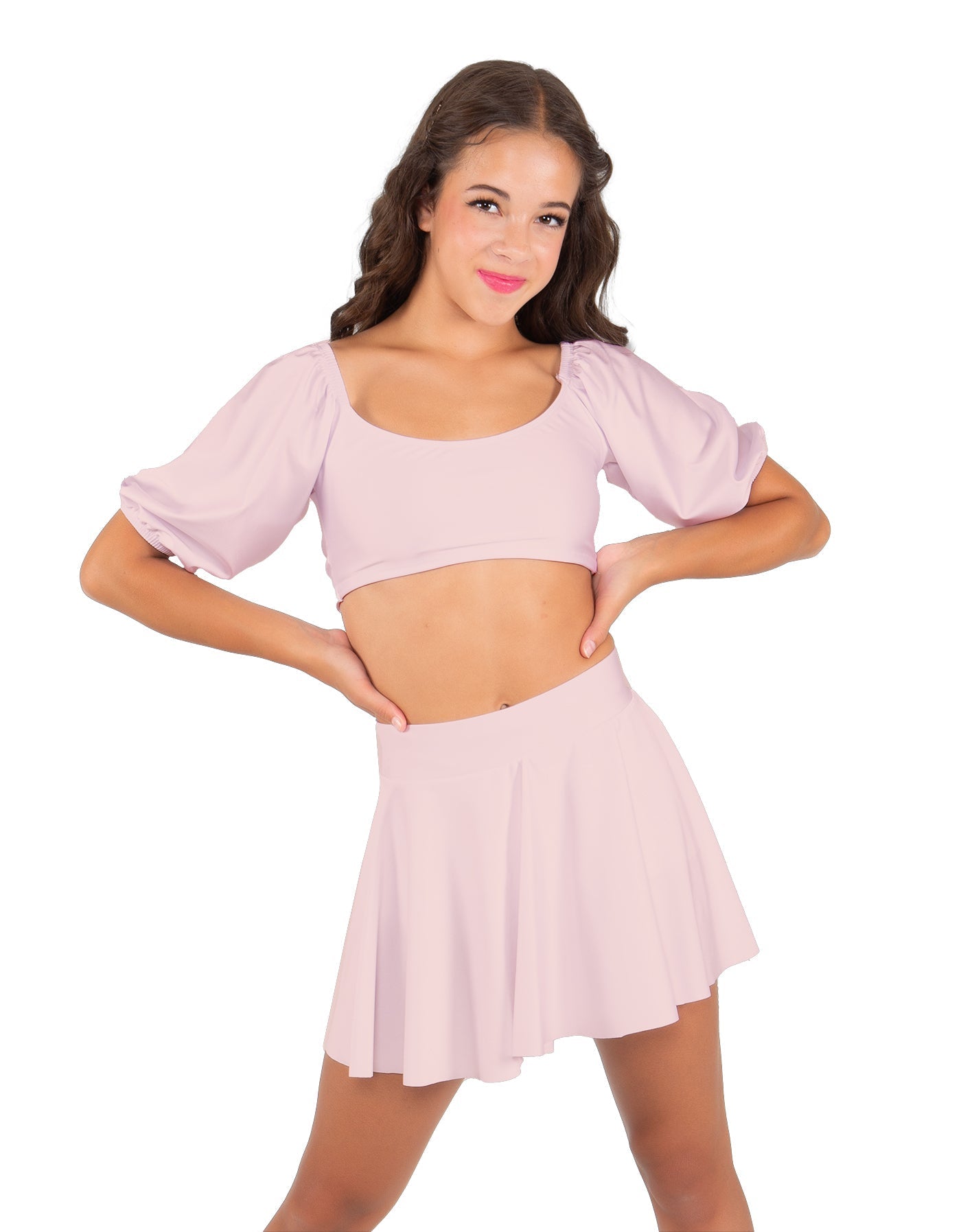 Solid Lycra Peasant Sleeve Tie Up Crop Top