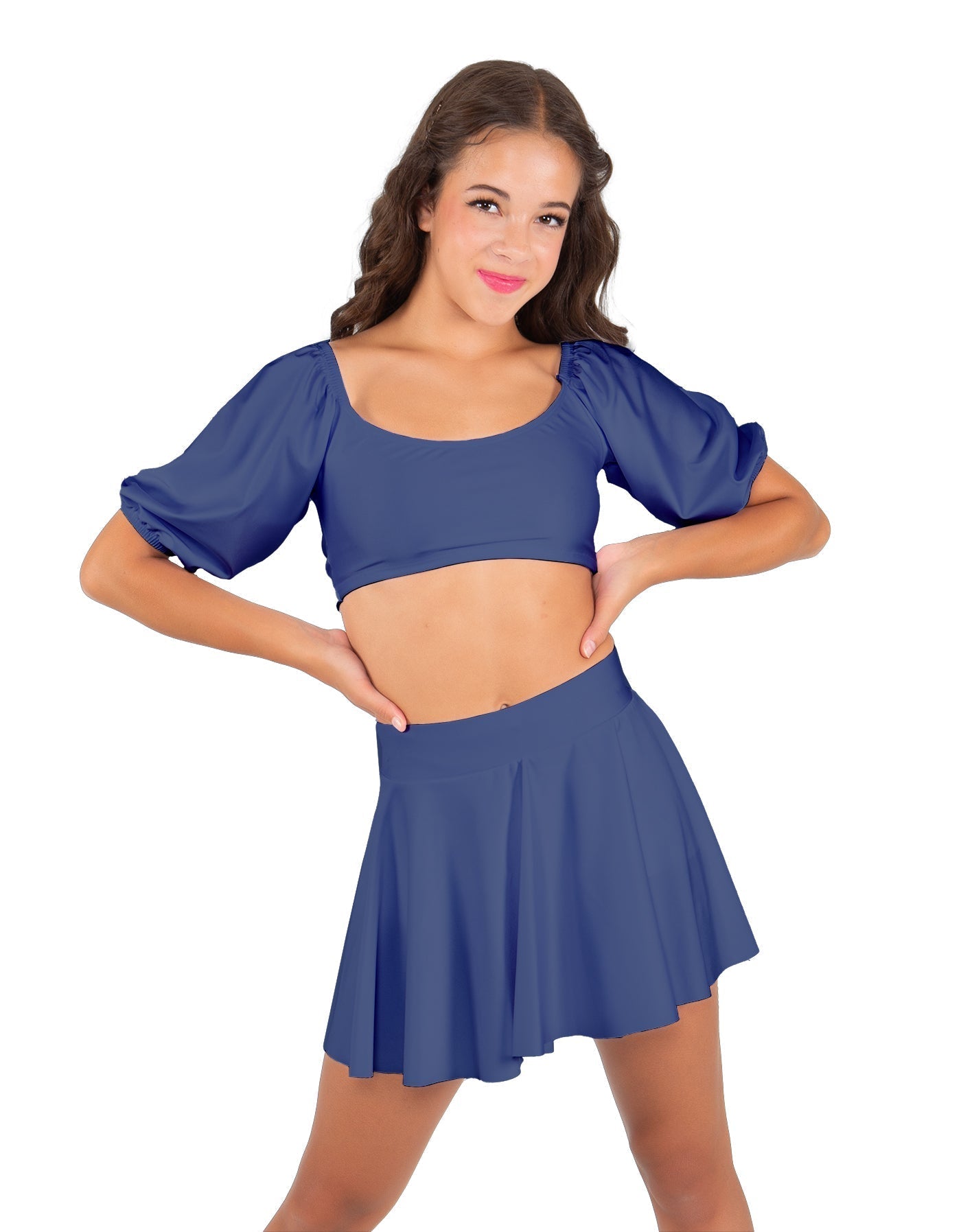Solid Lycra Peasant Sleeve Tie Up Crop Top