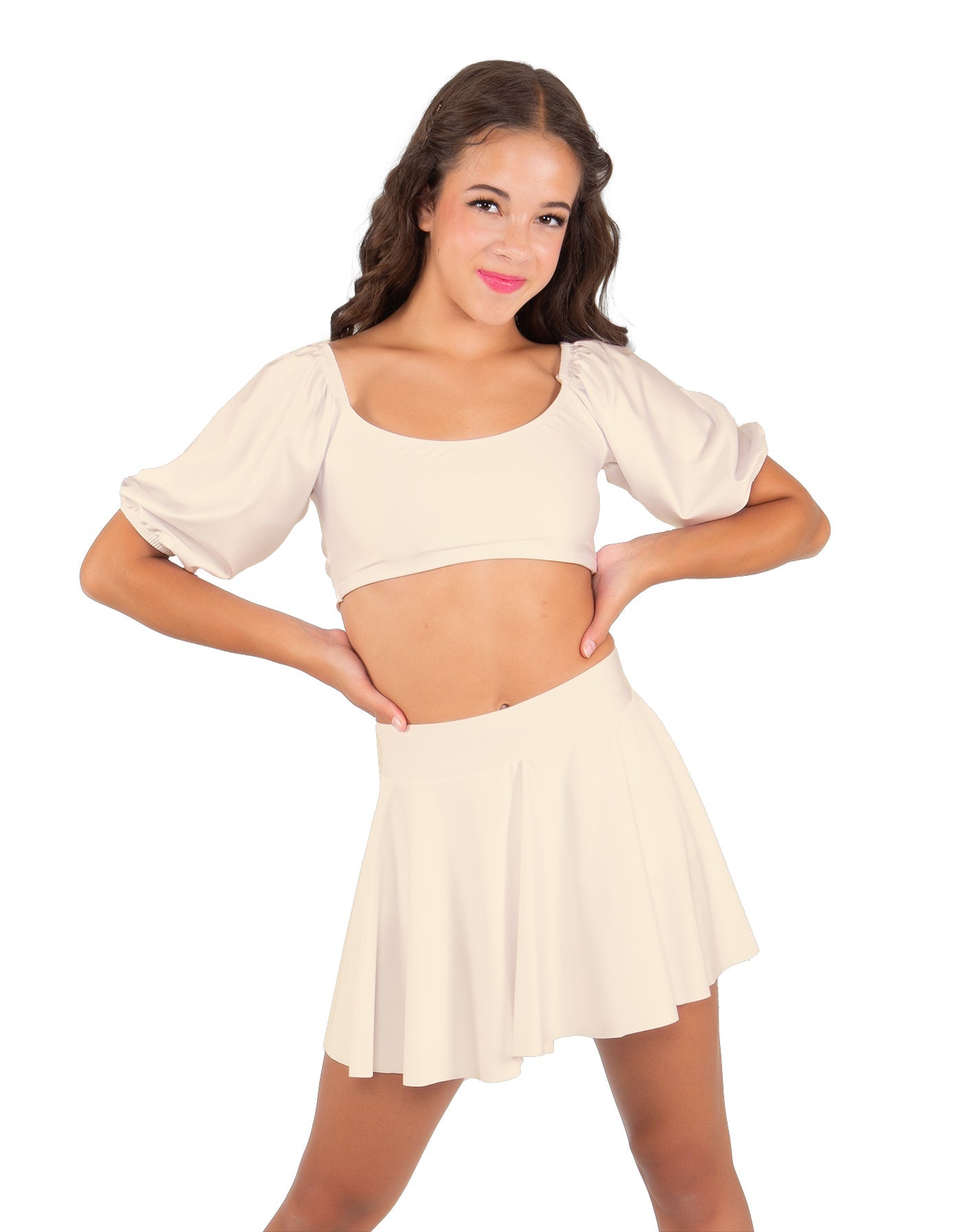 Solid Lycra Peasant Sleeve Tie Up Crop Top