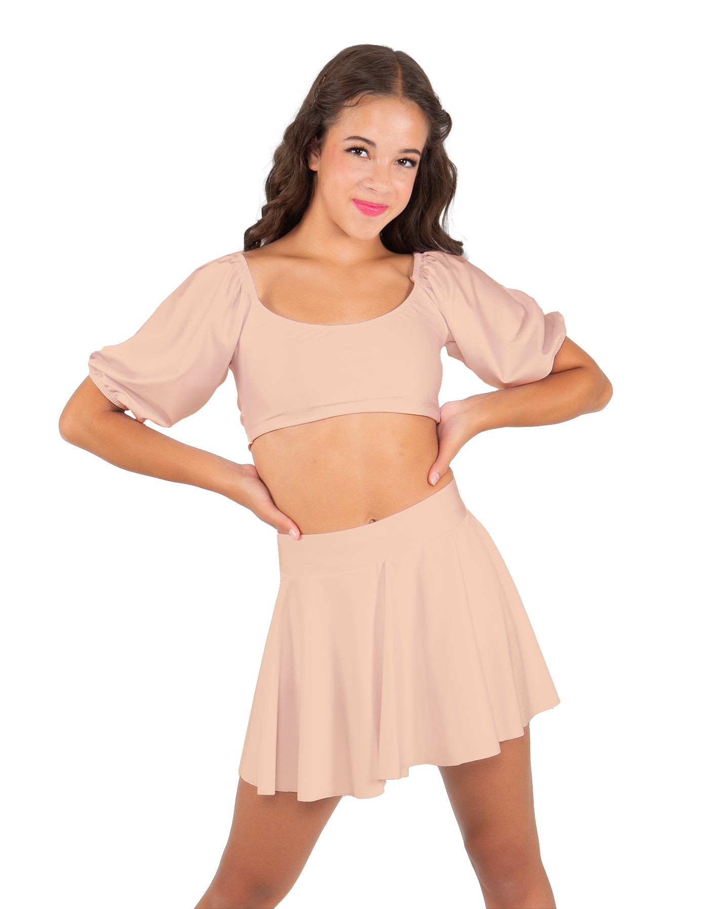 Solid Lycra Peasant Sleeve Tie Up Crop Top