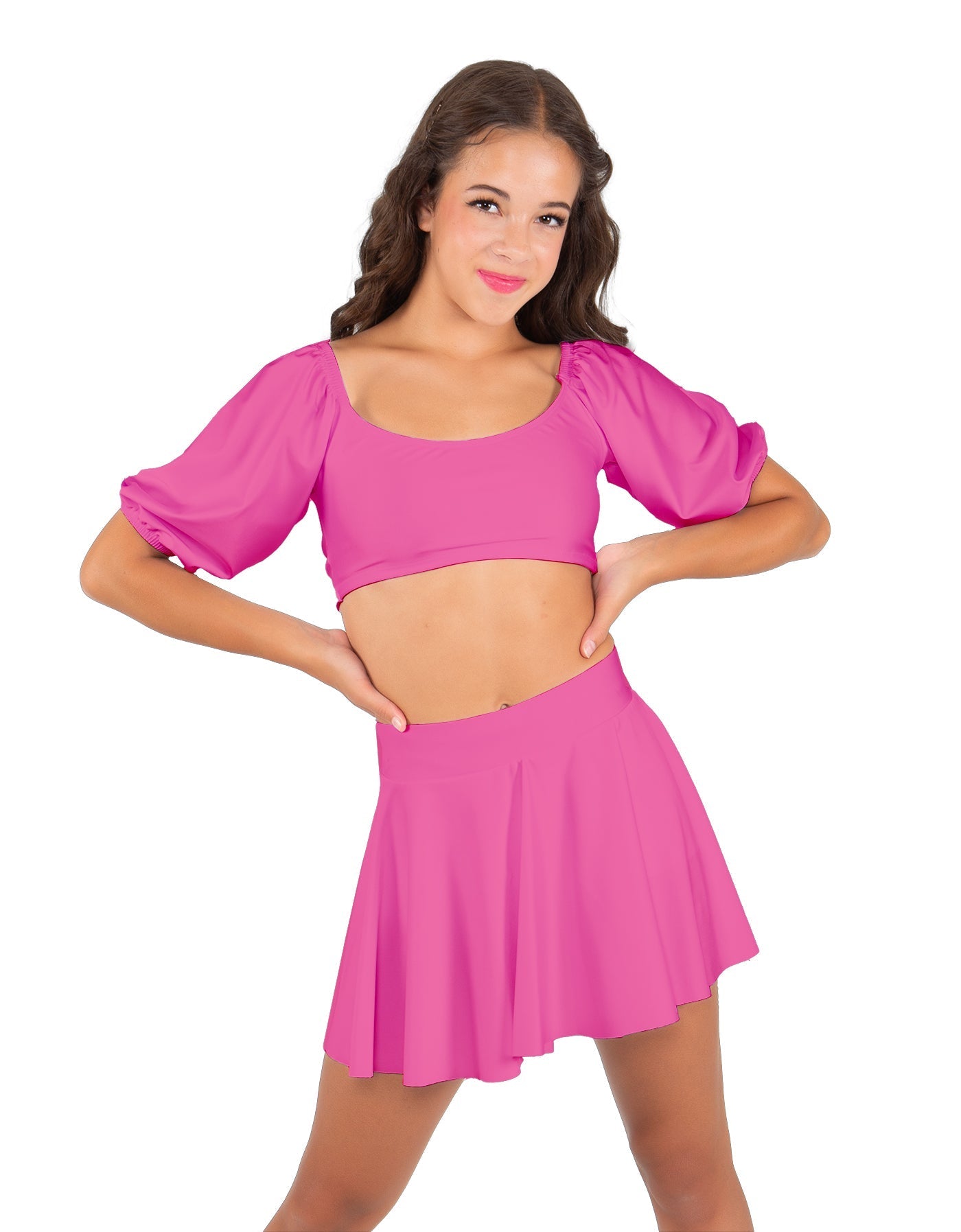 Solid Lycra Peasant Sleeve Tie Up Crop Top