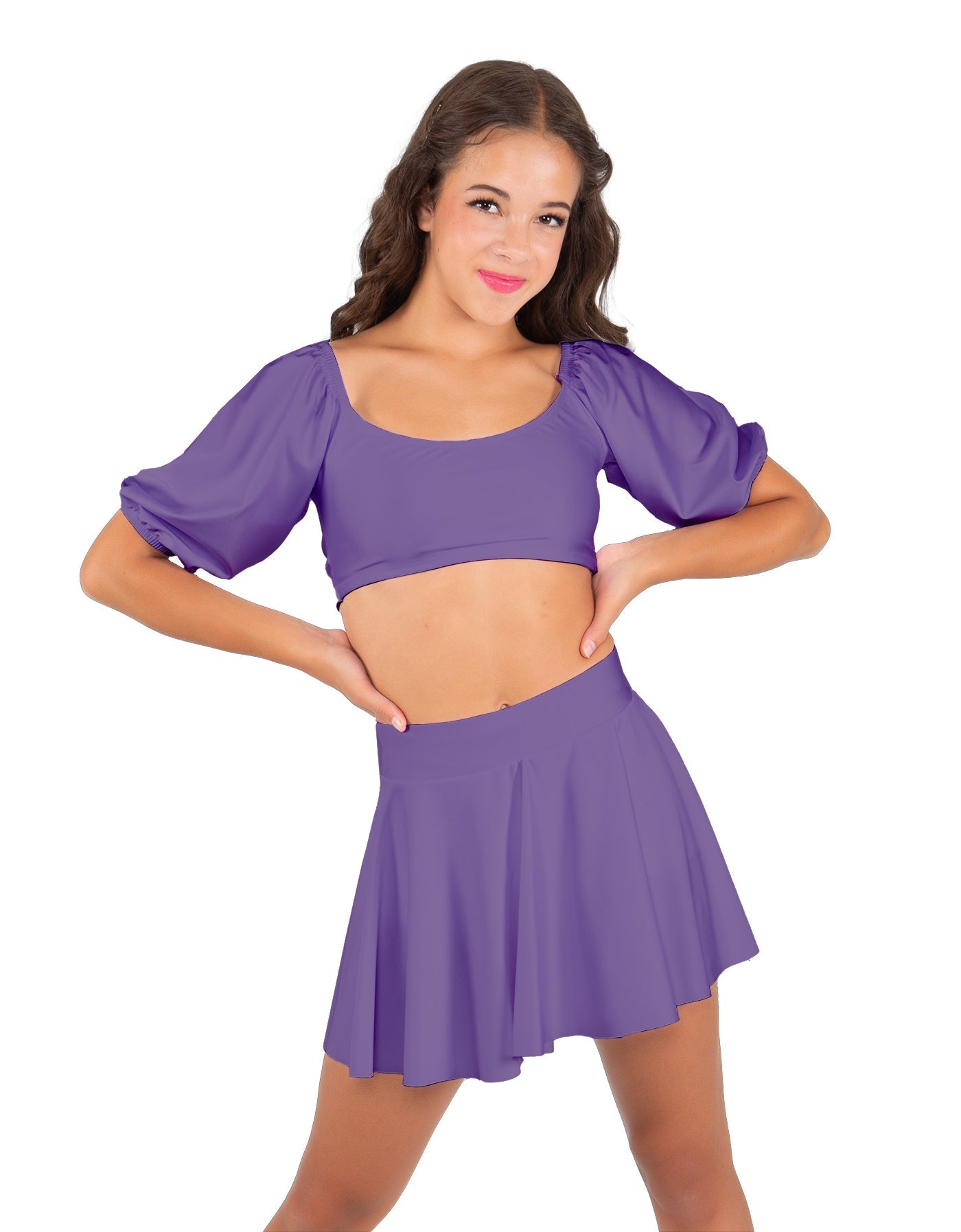 Solid Lycra Peasant Sleeve Tie Up Crop Top