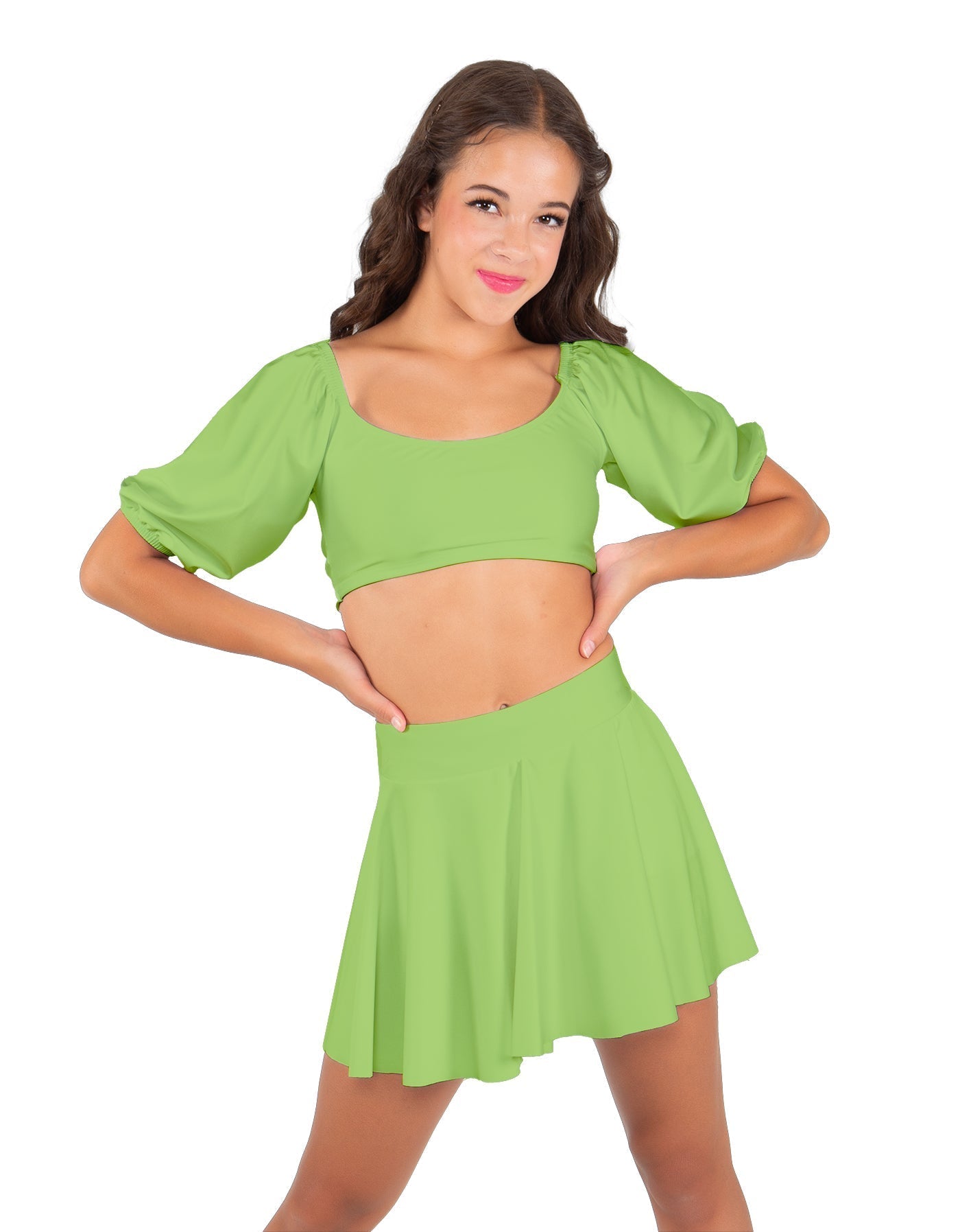 Solid Lycra Peasant Sleeve Tie Up Crop Top