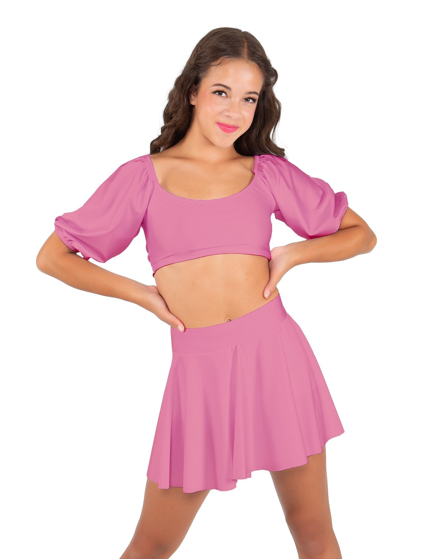 Solid Lycra Peasant Sleeve Tie Up Crop Top