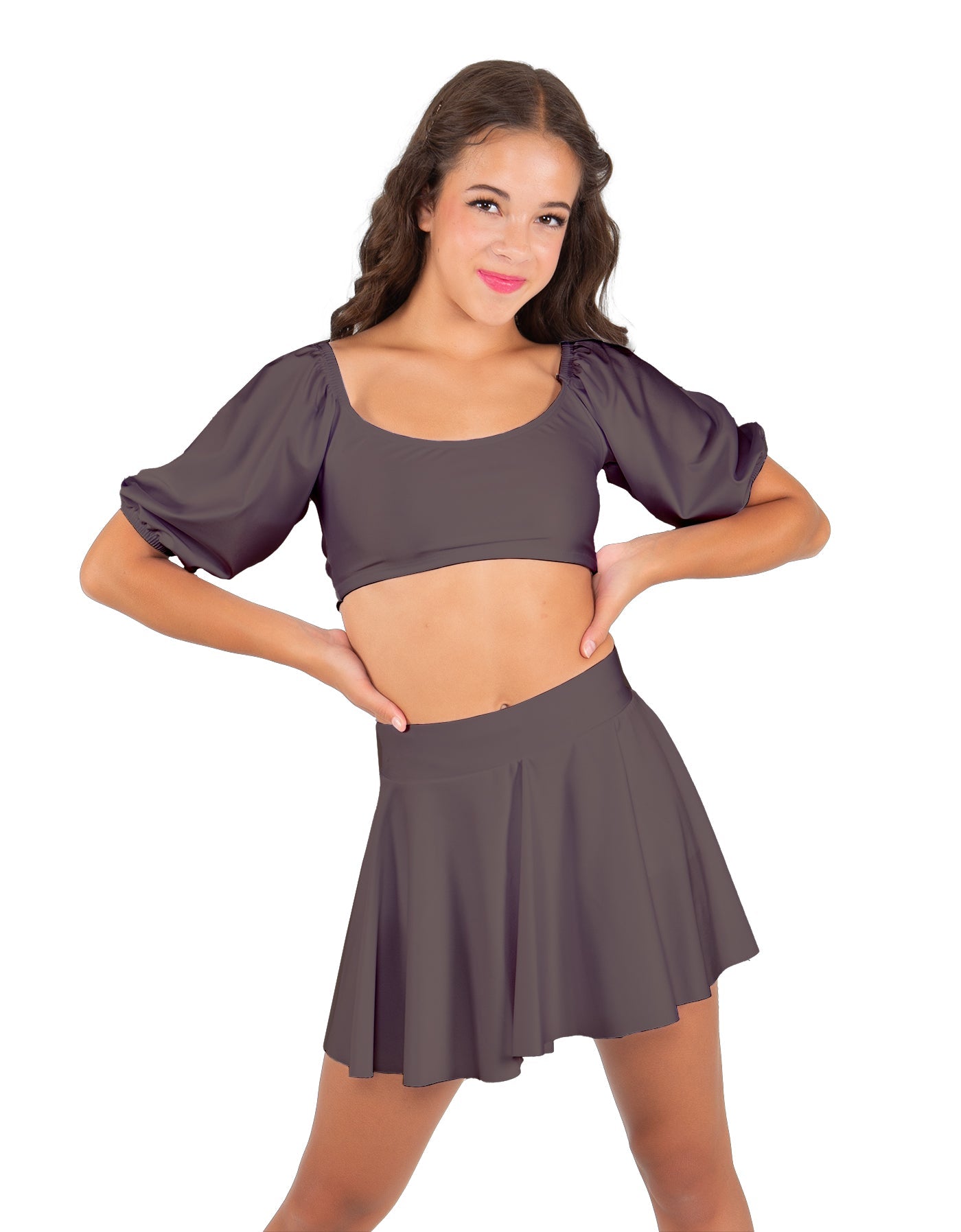 Solid Lycra Peasant Sleeve Tie Up Crop Top