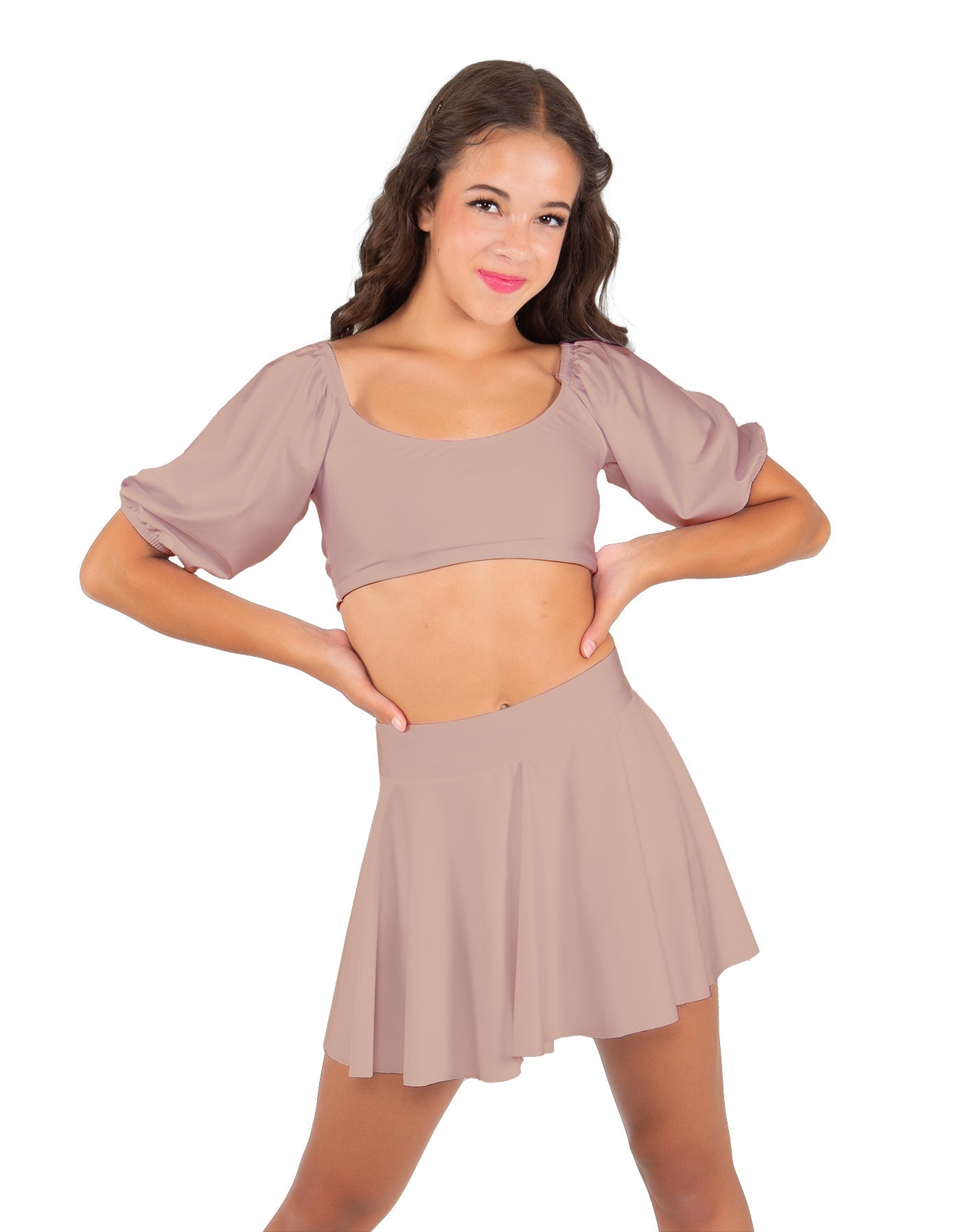 Solid Lycra Peasant Sleeve Tie Up Crop Top