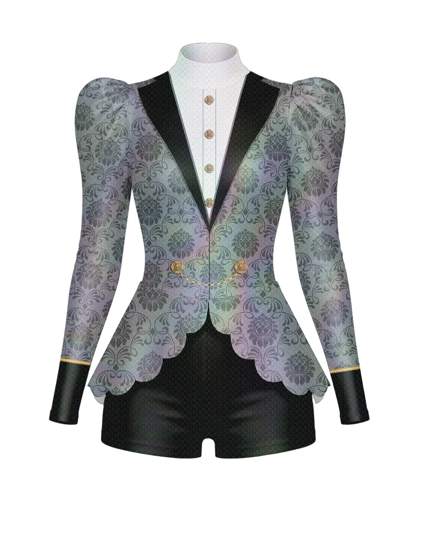 Purple Rain Long Puff Sleeve TNeck Biketard with Regal Peplum