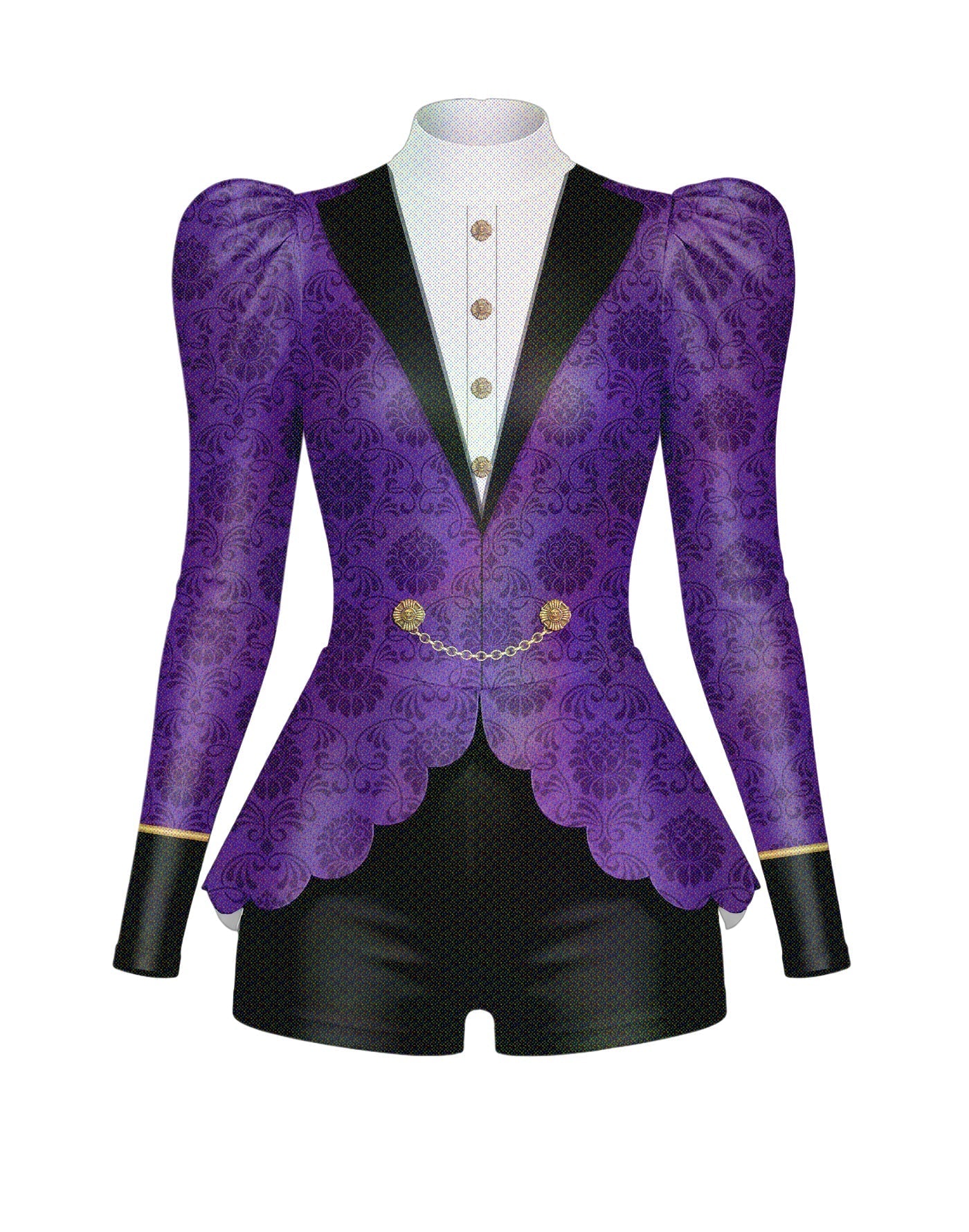 Purple Rain Long Puff Sleeve TNeck Biketard with Regal Peplum