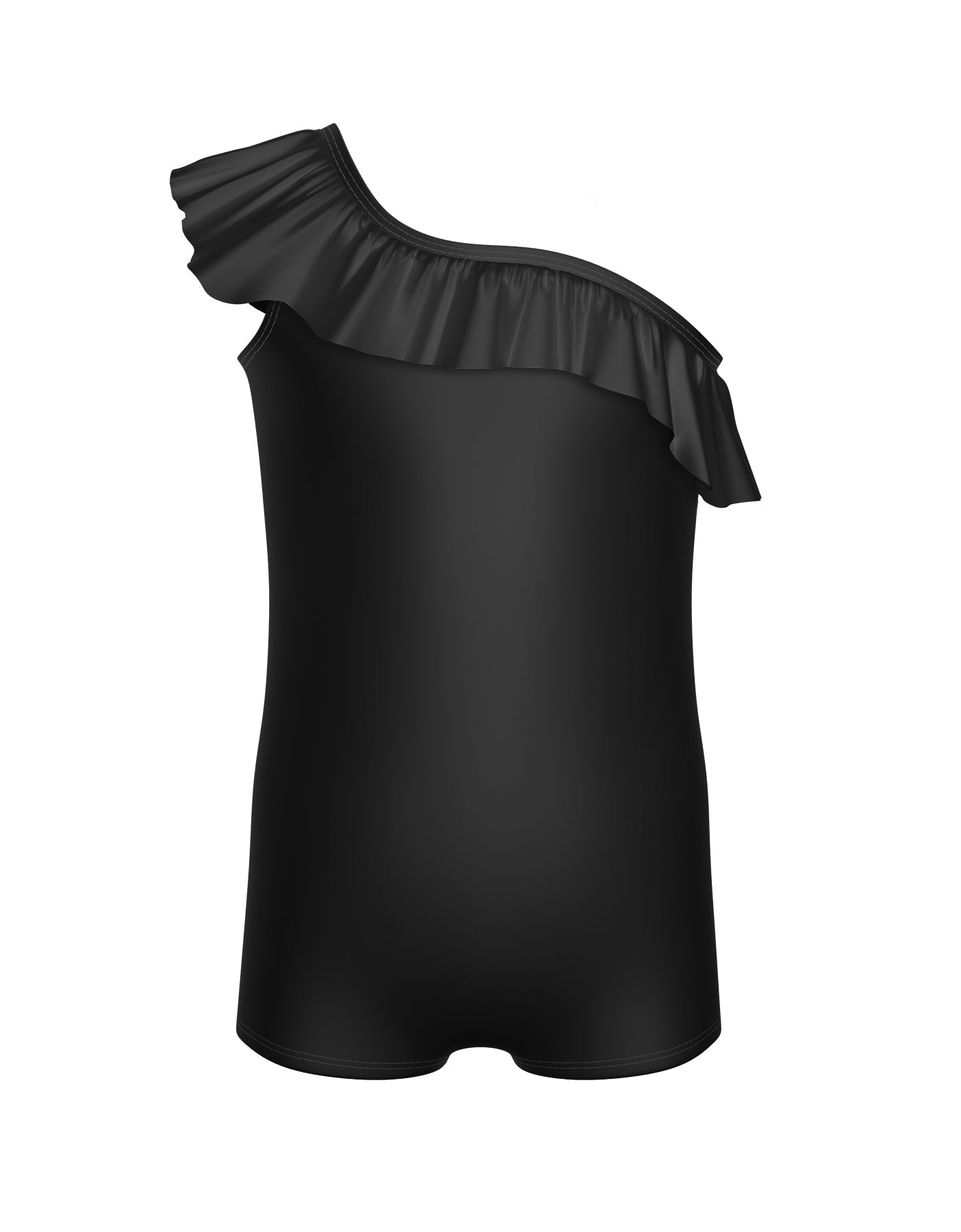 Solid Lycra One Shoulder Biketard with Ruffle