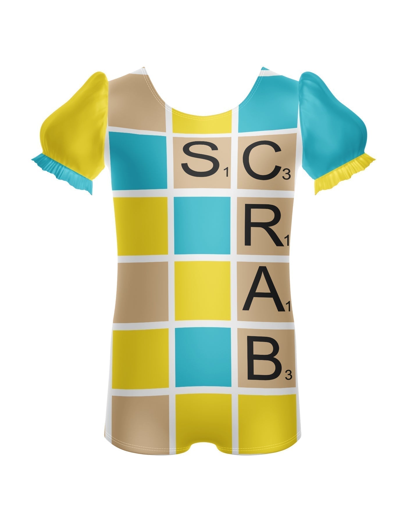 Letters Puff Sleeve Biketard