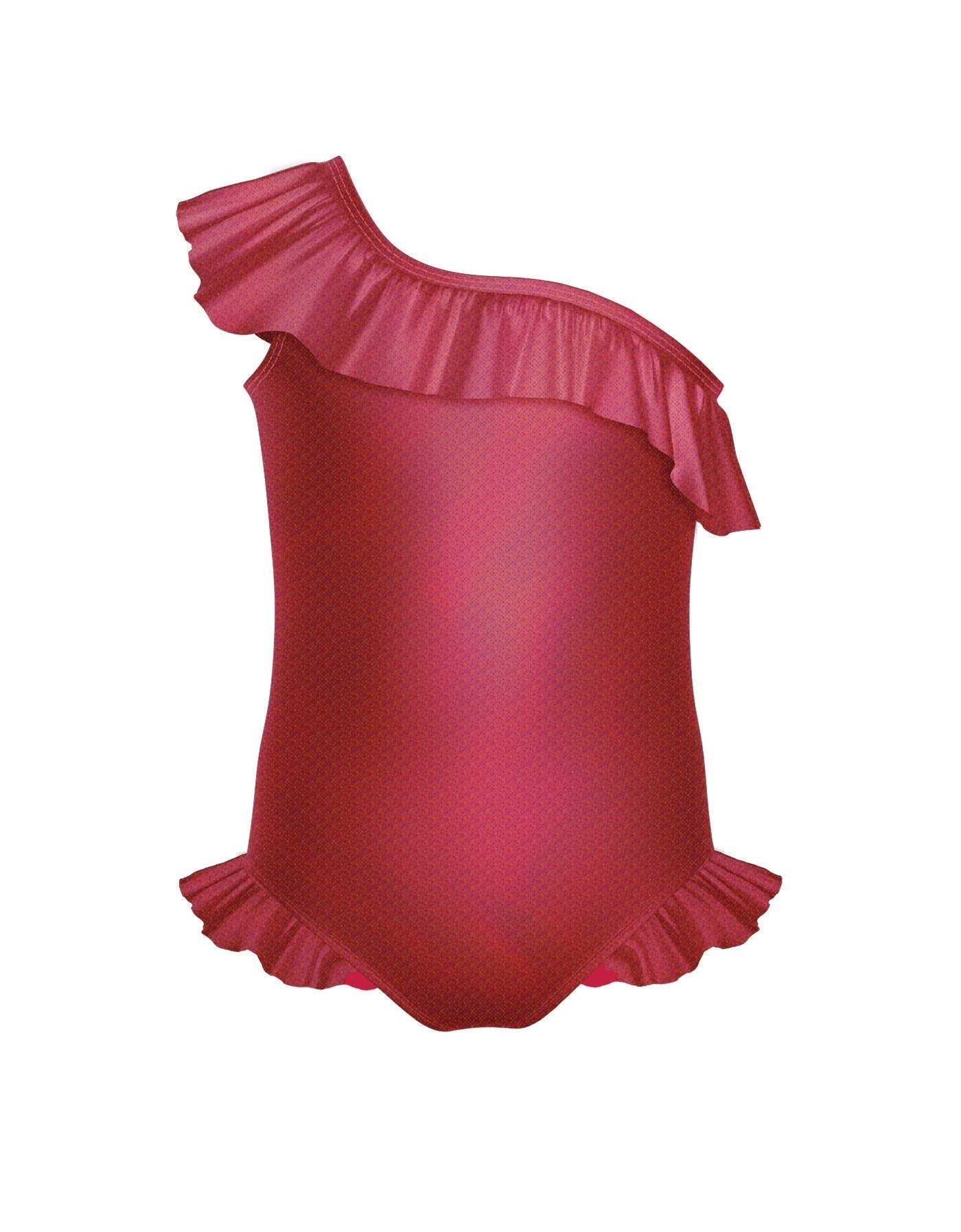 Solid Hologram One Shoulder Leotard with Neck and Leg Ruffle