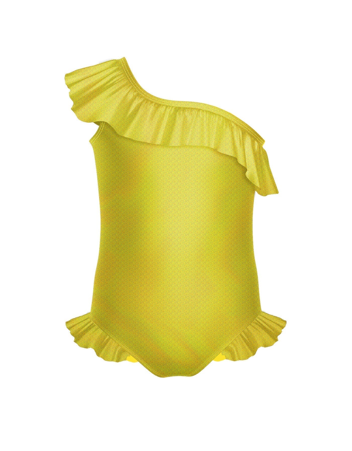 Solid Hologram One Shoulder Leotard with Neck and Leg Ruffle