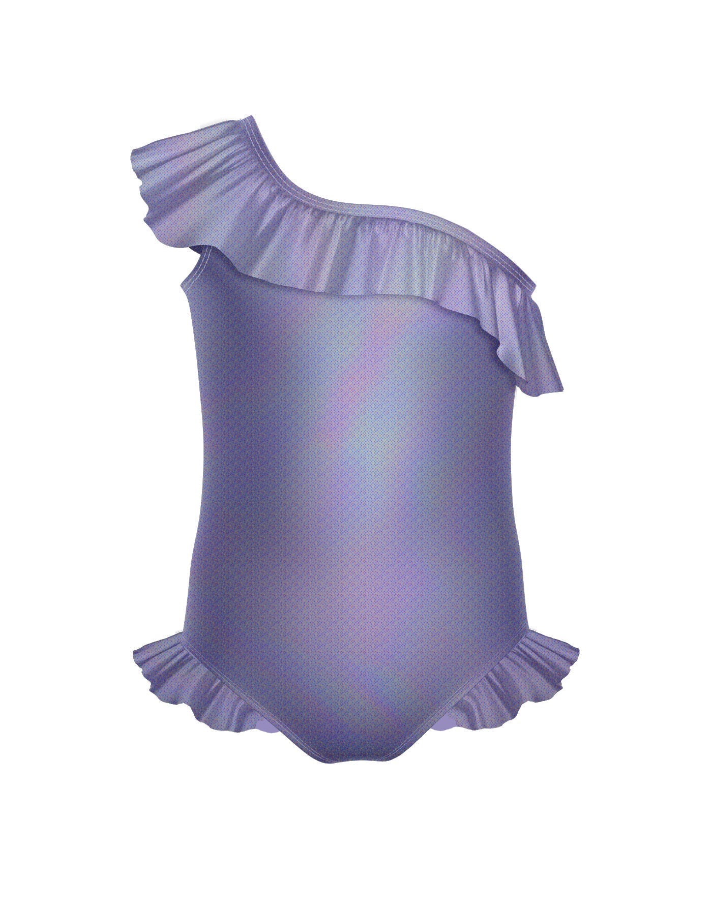 Solid Hologram One Shoulder Leotard with Neck and Leg Ruffle