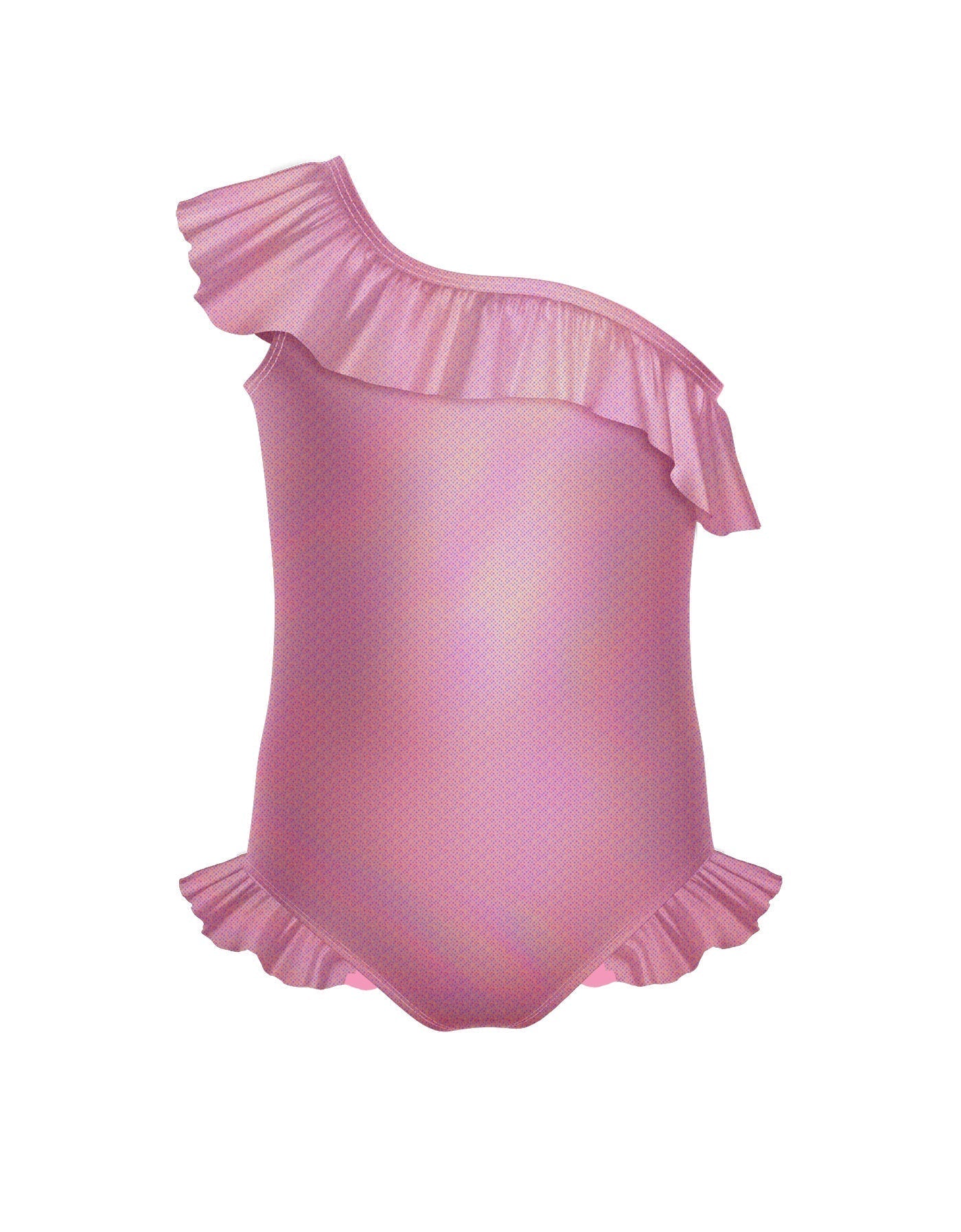 Solid Hologram One Shoulder Leotard with Neck and Leg Ruffle