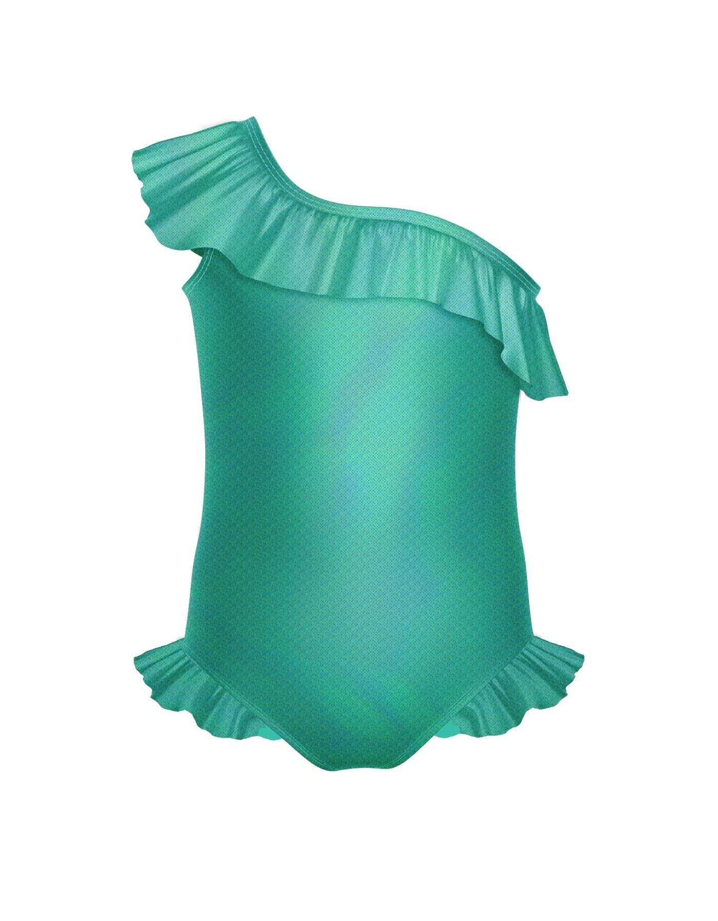Solid Hologram One Shoulder Leotard with Neck and Leg Ruffle